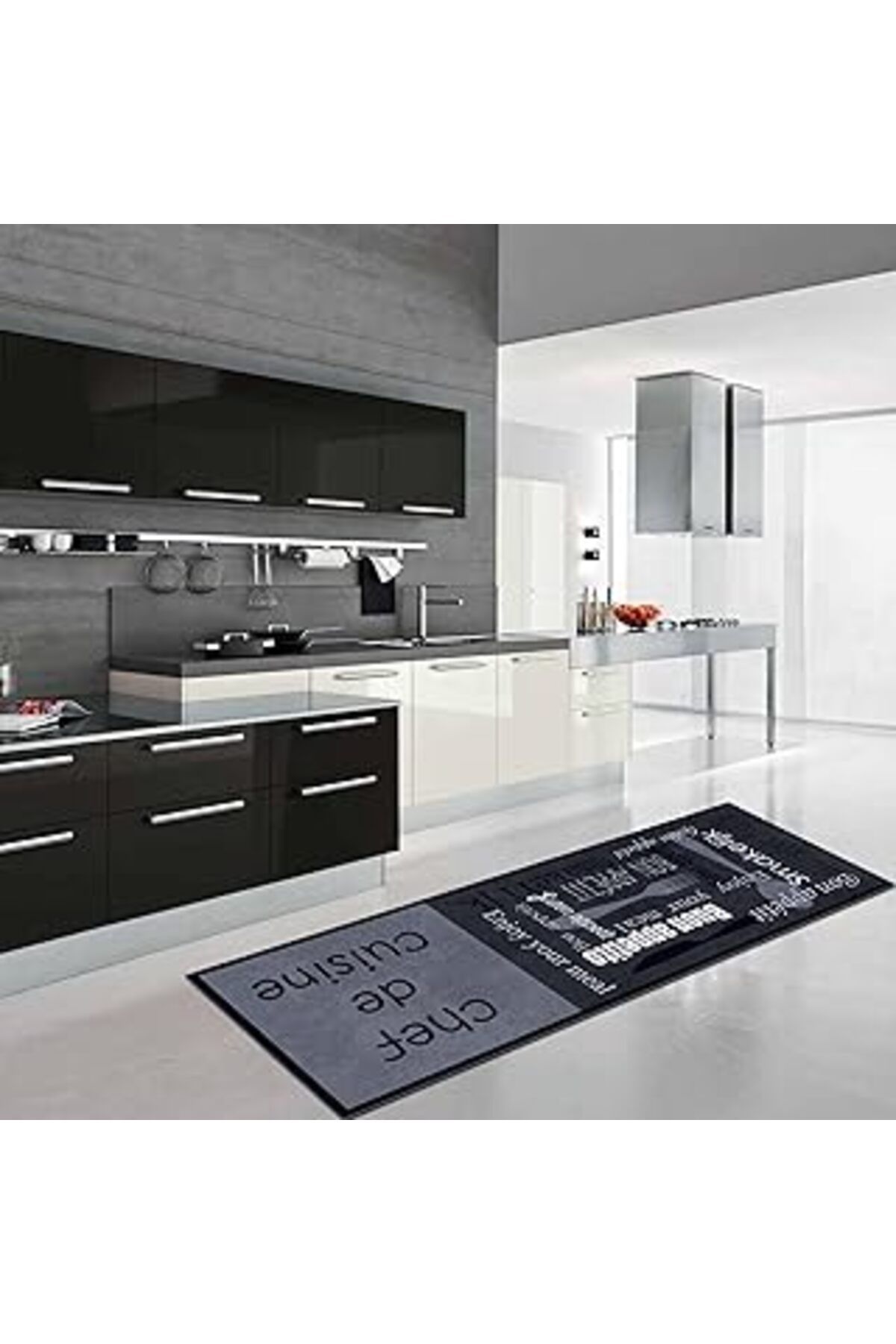 robotrend Latte Dizayn Rood Desenli Pamuk Tabanlı Yıkanabilen Kaydırmaz Antibakteriyel Mutfak Halısı 80X150