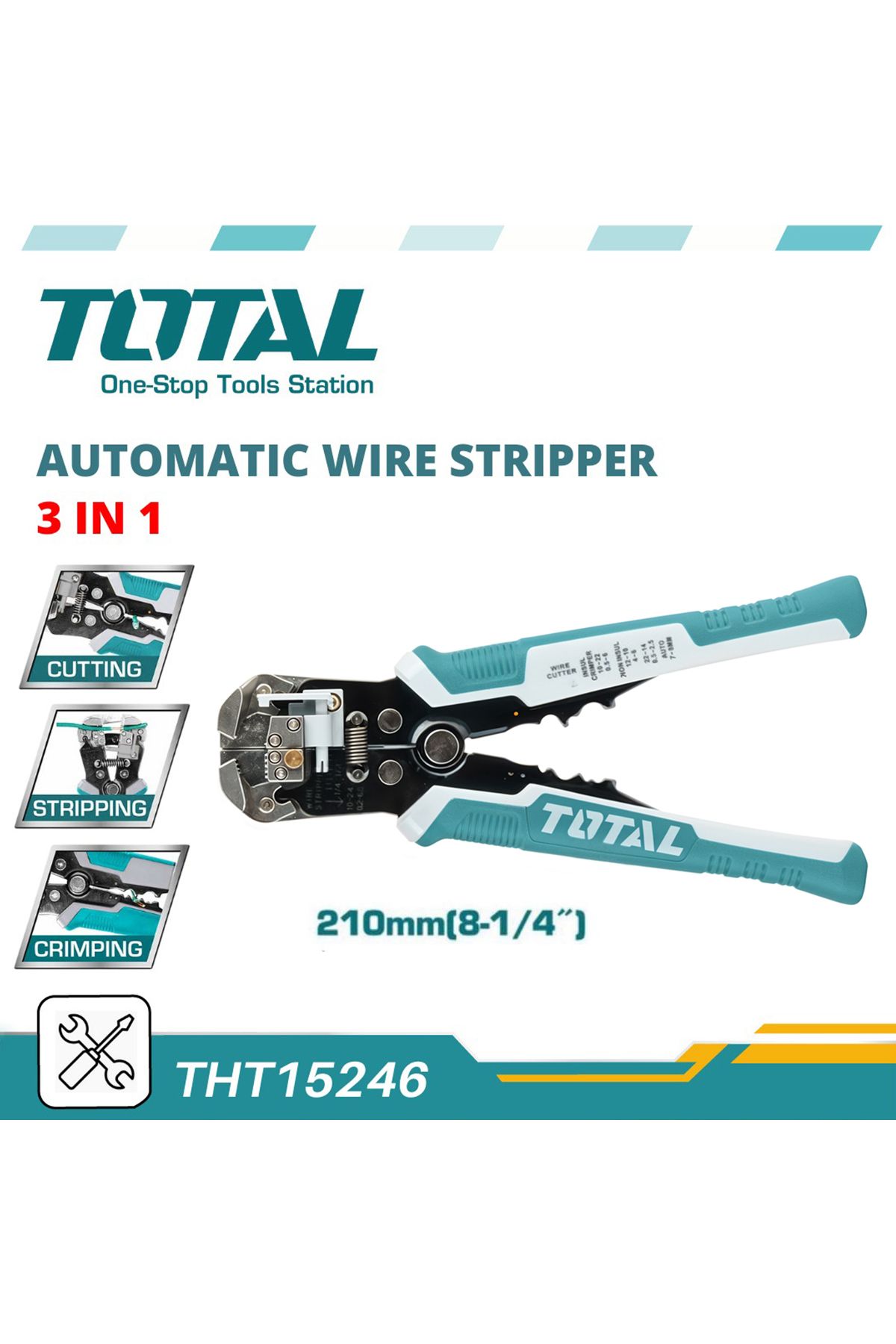 TOTAL-أداة 3 في 1 لتجريد الأسلاك وقطعها وتجعيدها بشكل دقيق 4
