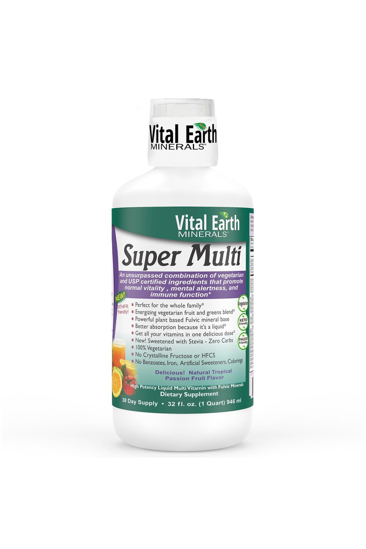Vital Earth Minerals-Liquid Multivitamins for Women, Men & Kids with Fulvic Acid, MTHFR Support, 32 Oz + Cup 1