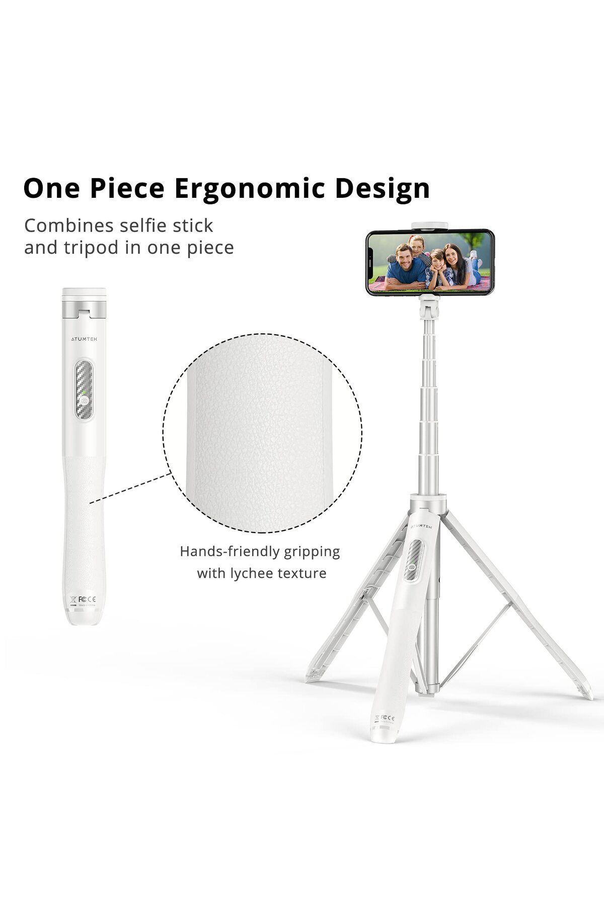 ATUMTEK-51 Selfie Stick Tripod, Extendable with Bluetooth Remote, 360° Rotation for iPhone & Android, White 4