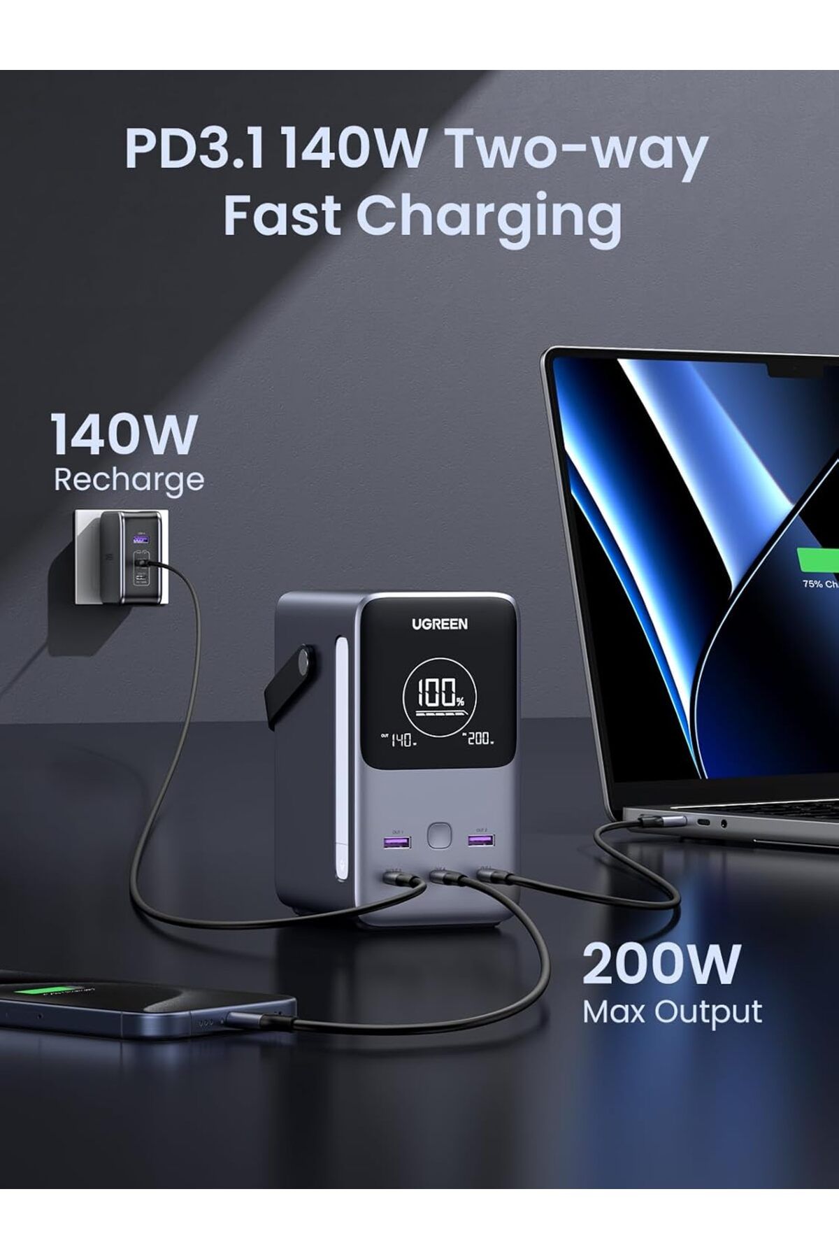 Ugreen-300W 48000mAh Power Bank with Smart Digital Display, Suitable for Macbook, Mobile, tablet & More 5