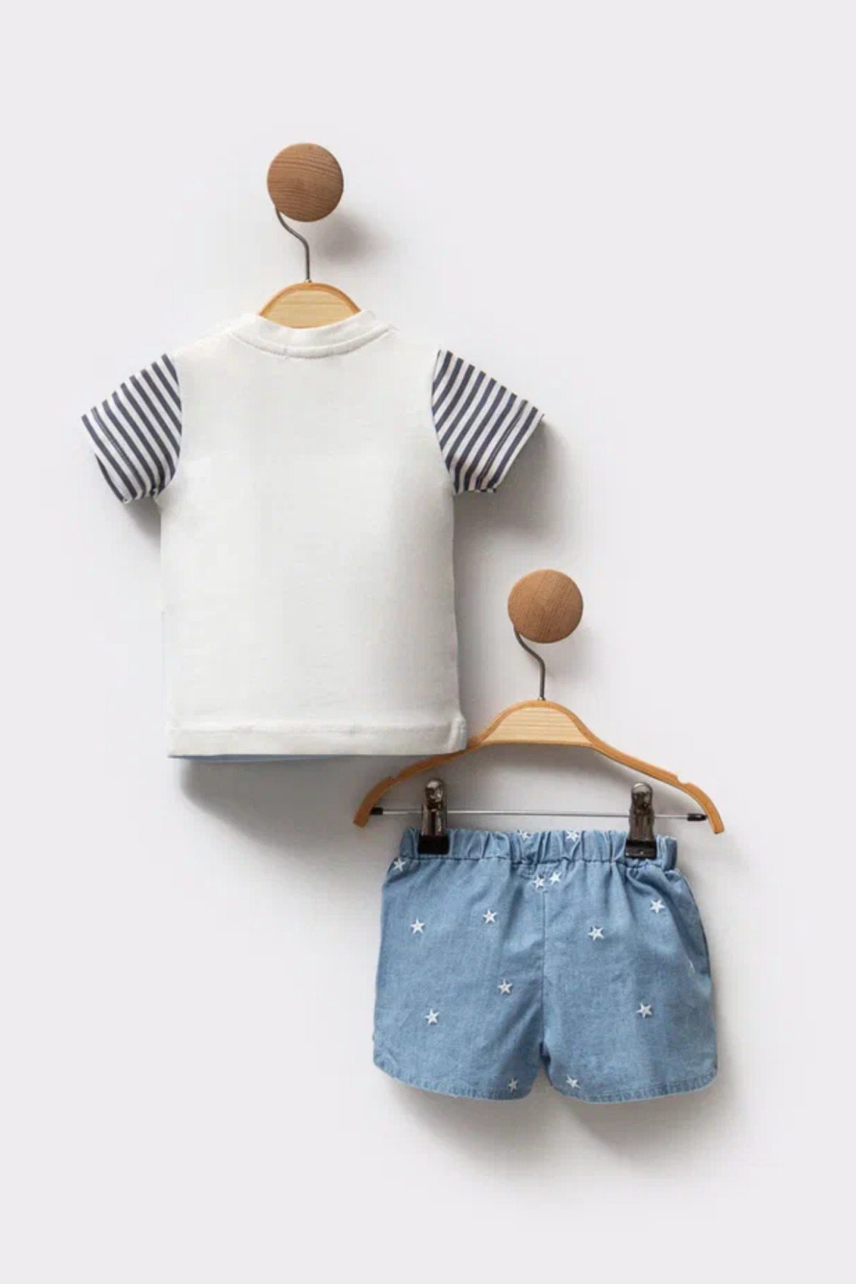 Cassiope-Summer Stripe Sleeve Printed T-Shirt and Star Embroidered Denim Shorts 2-Piece Baby Boy Set 3