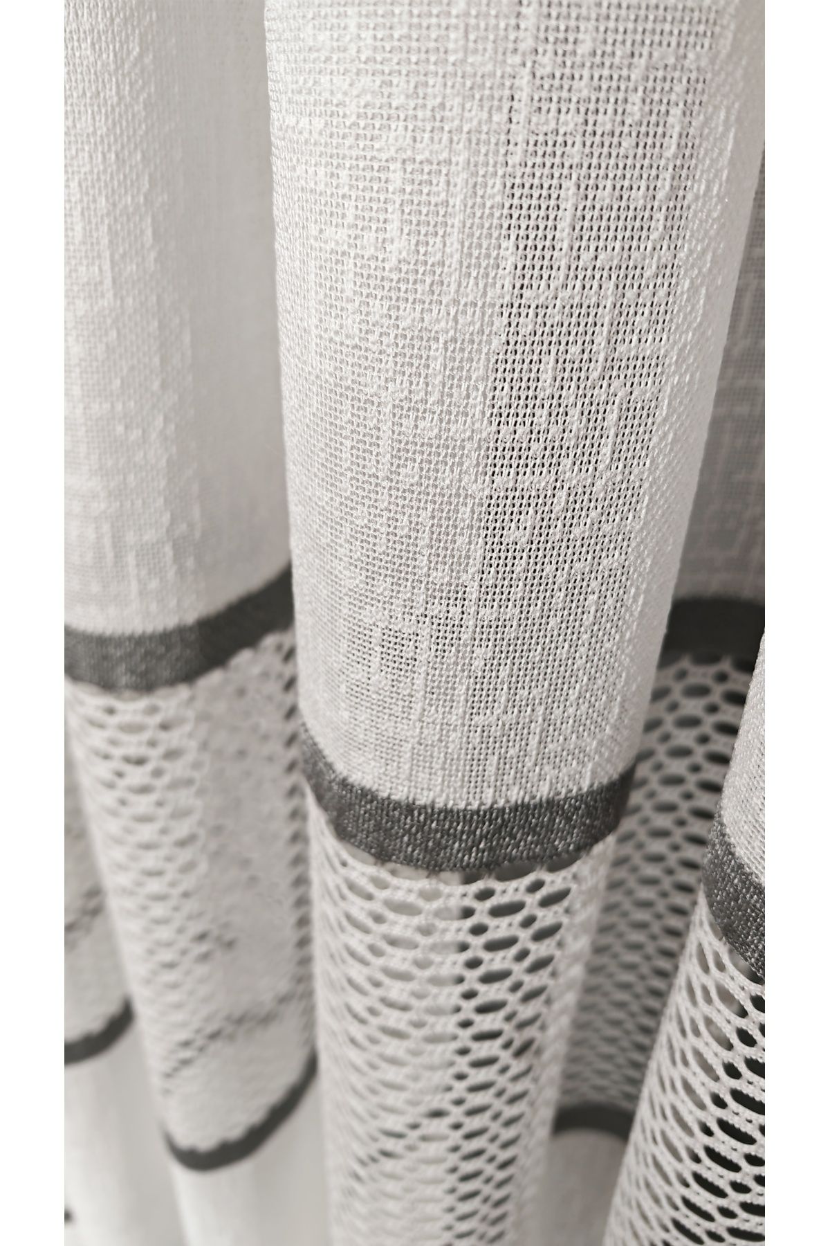 Yuka-Ecru Steel Knitted Tulle Curtain with Gray Stripe 1/3 Tight Pleat Does Not Wrinkle Ironing Suitable for Every Room 2