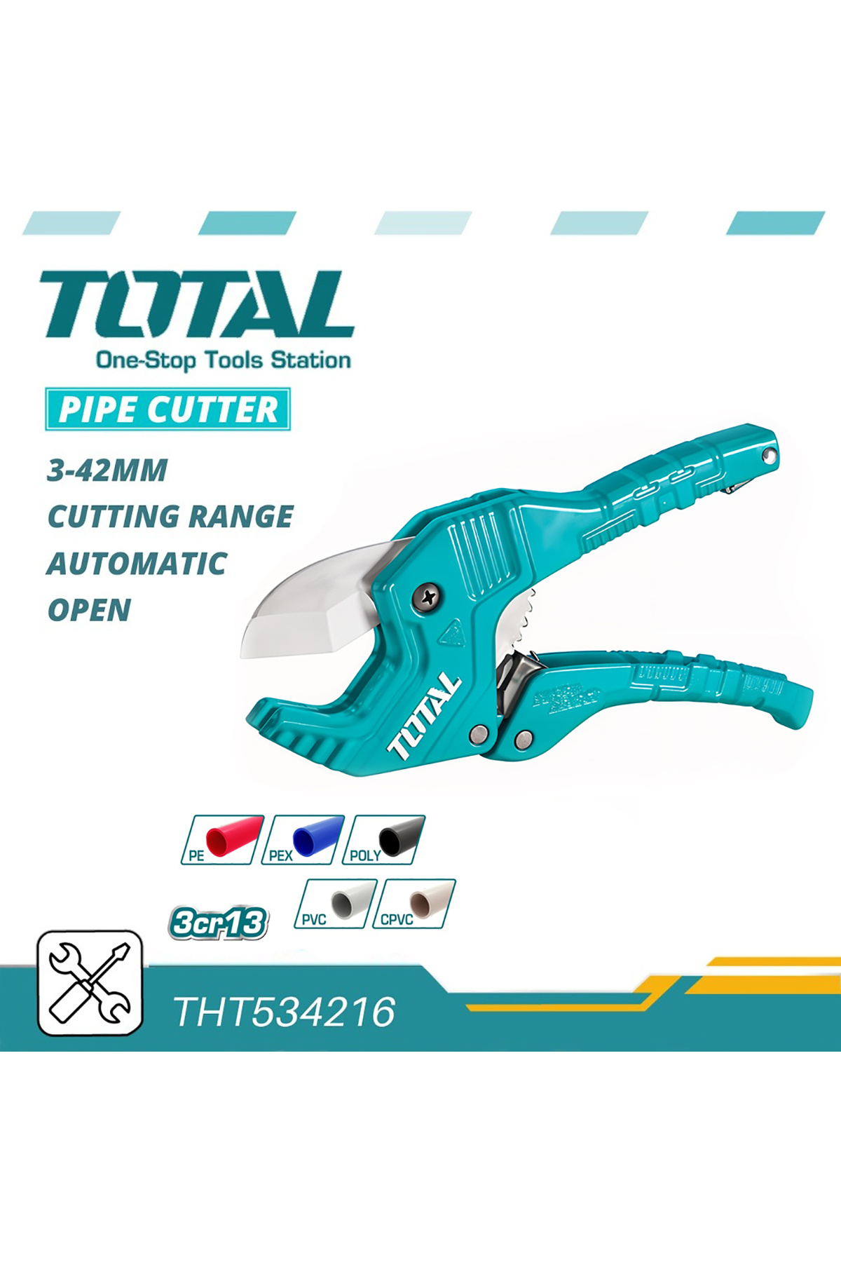 TOTAL-Pipe Cutter – 3-42mm Cutting Range, Automatic Open, 3CR13 Stainless Steel Blade 4