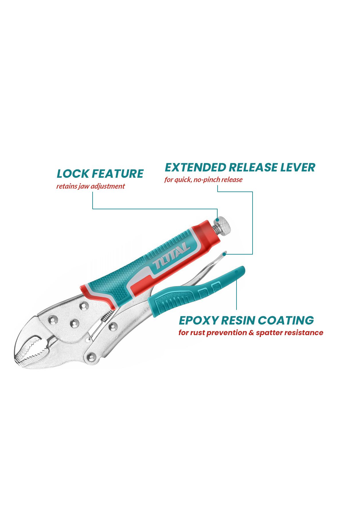 TOTAL-7-inch Curved Jaw Locking Pliers with Wire Cutter – Heavy-Duty, Adjustable Grip 4