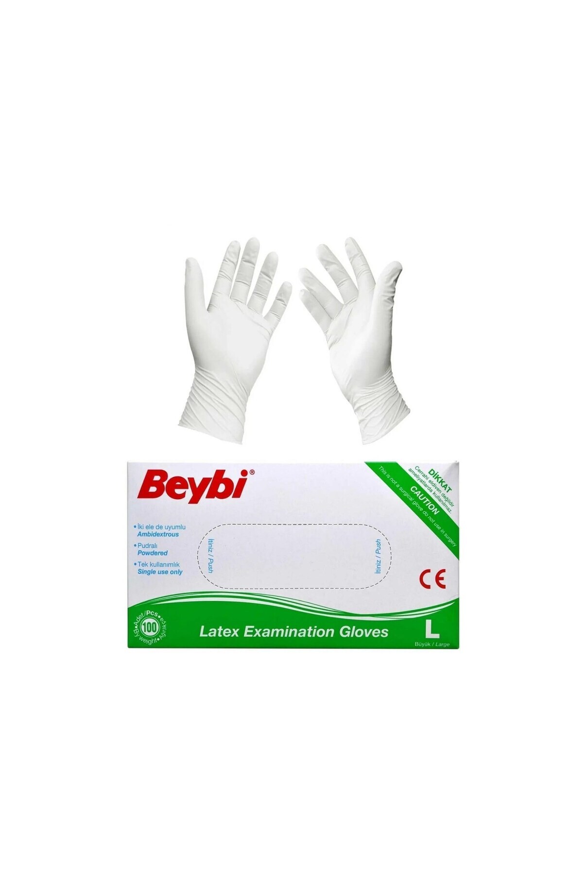 Beybi Muayene Eldiveni Beyaz Pudralı L 3 paket