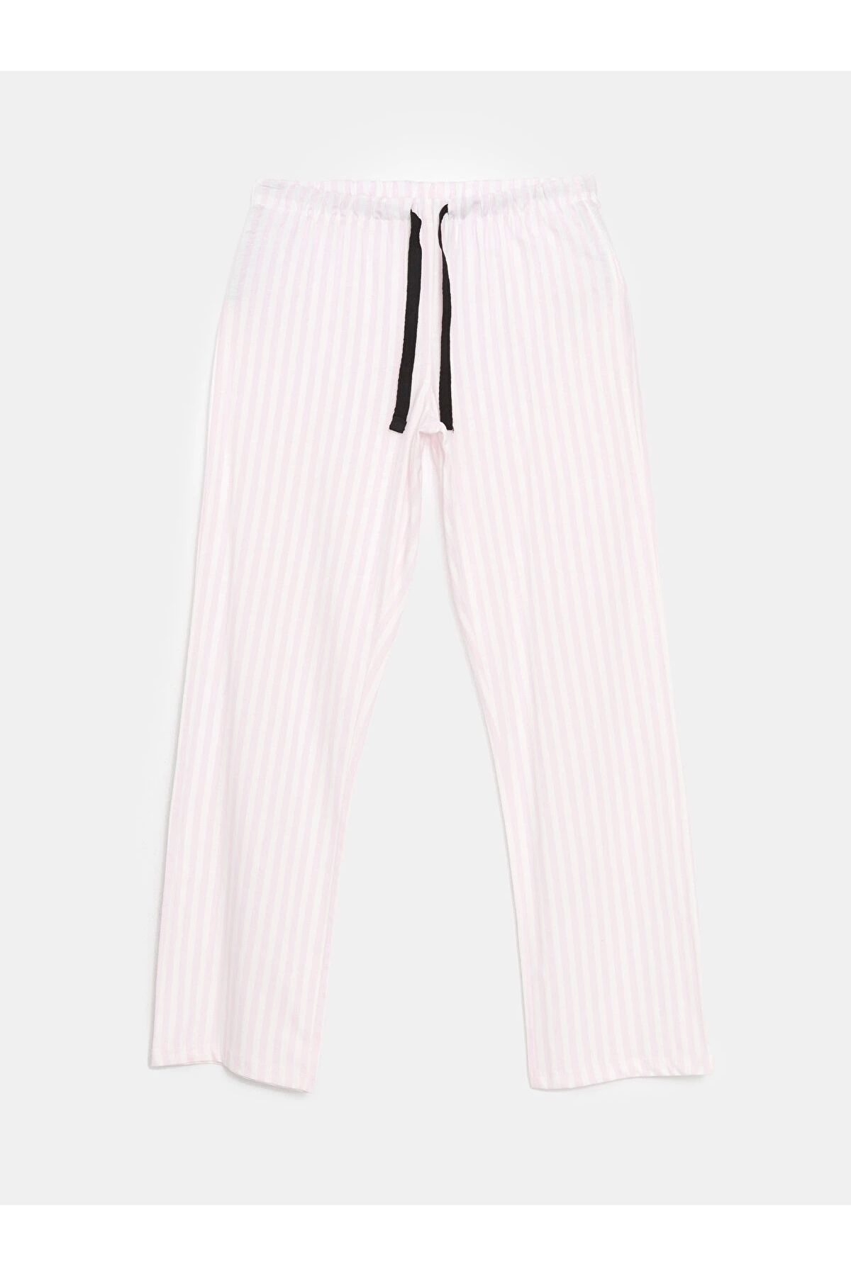 LC Waikiki-Set de pijamale LCW DREAM Ecru cu guler de cămașă brodat pentru femei 7
