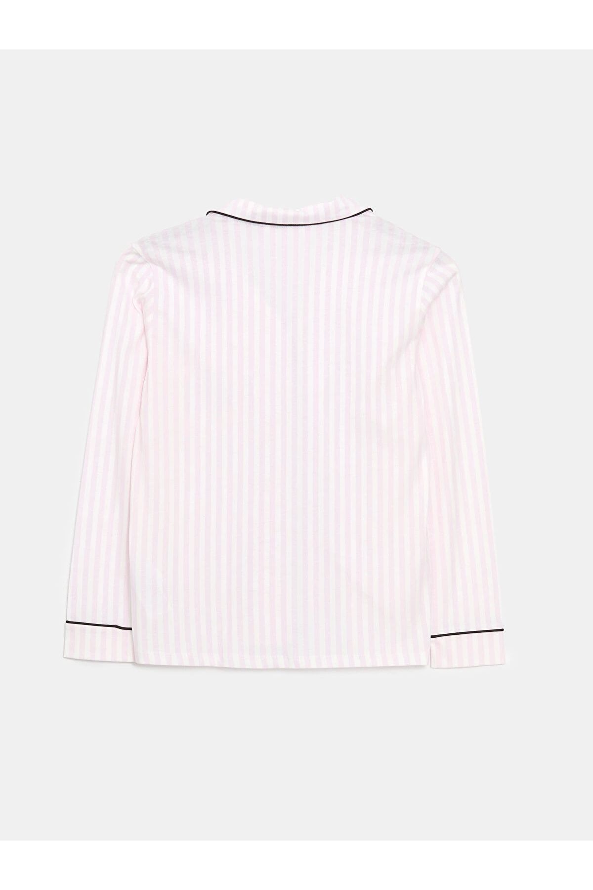 LC Waikiki-Set de pijamale LCW DREAM Ecru cu guler de cămașă brodat pentru femei 8