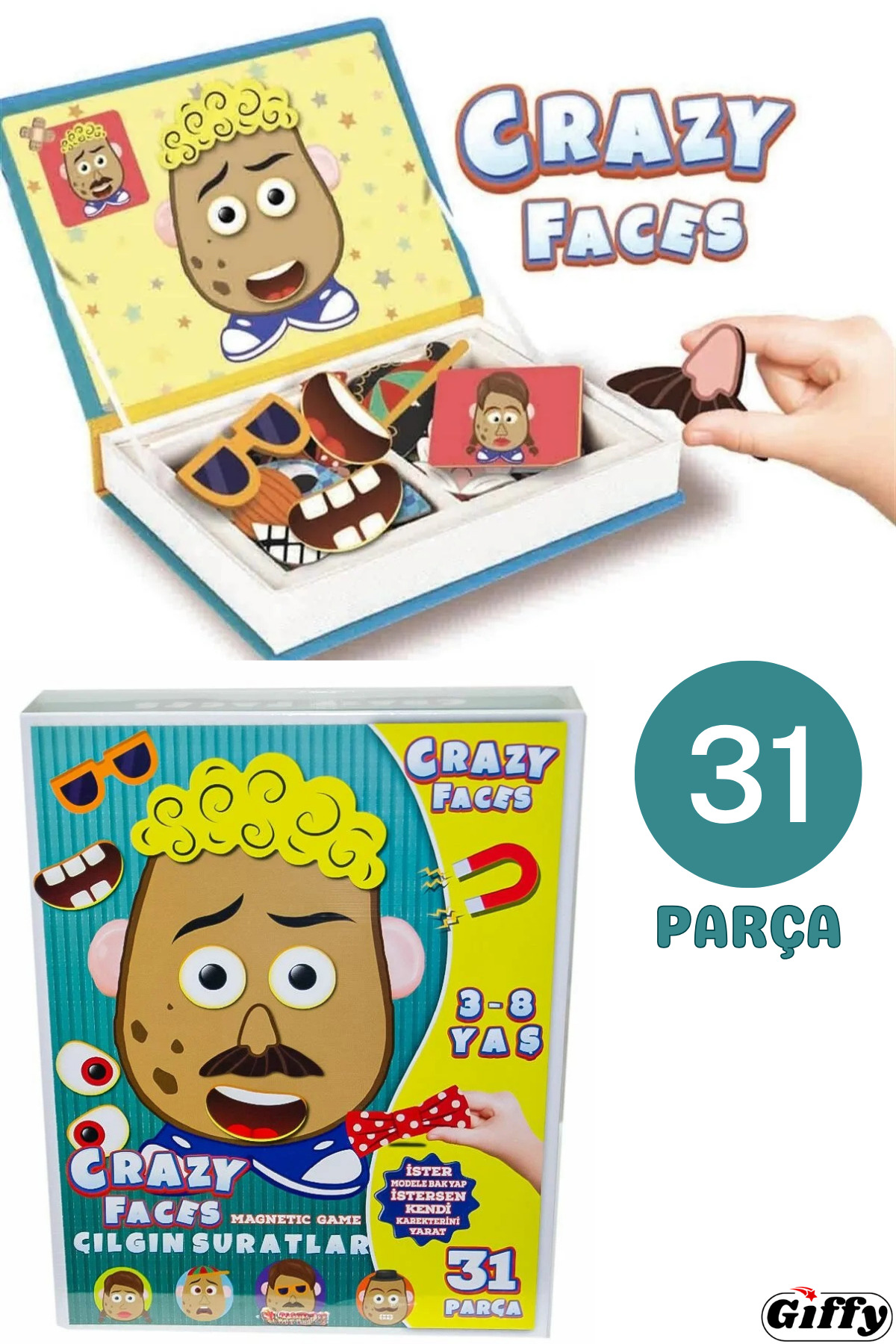 giffy Oyuncak Manyetik Magnet 31 Parça Eğlenceli Suratlar