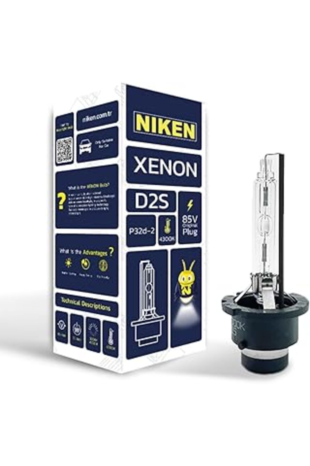 NETWORK ART Niken D2S 4300K Gün Işığı XENON Far Ampulü, 85V, 35W, P32d-2, 4300K