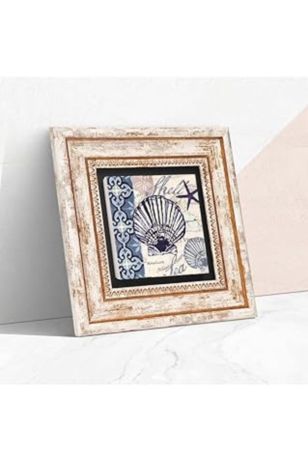 Pazarcan Pinecone Deniz Kabuğu Taş Duvar Tablosu - Çerçeveli Taş Tablo - Dekoratif Duvar Sanatı - Modern Ev