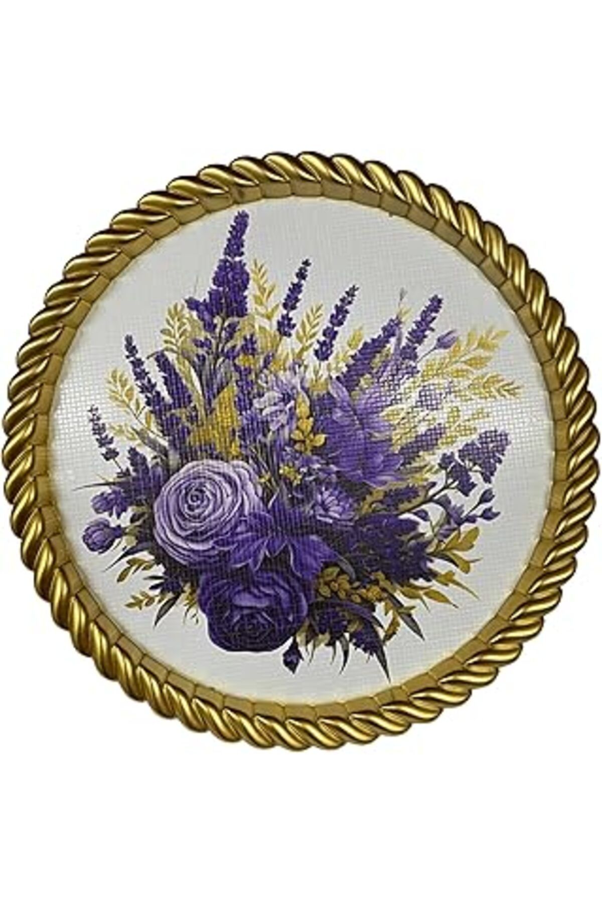 Mu Art Lüks Dekoratif Plastik Tepsi Altın Çerçeve 46X46 Çiçek Desenli