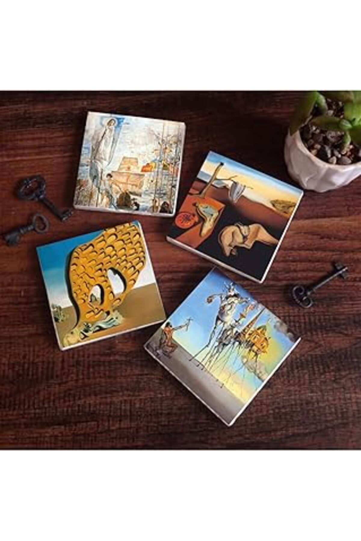 Mu Art Pinecone Dalí Belleğin Azmi, Arzunun Gizemi, Antonius, Amerika’Nın Keşfi Taş Bardak Altlığı Seti -