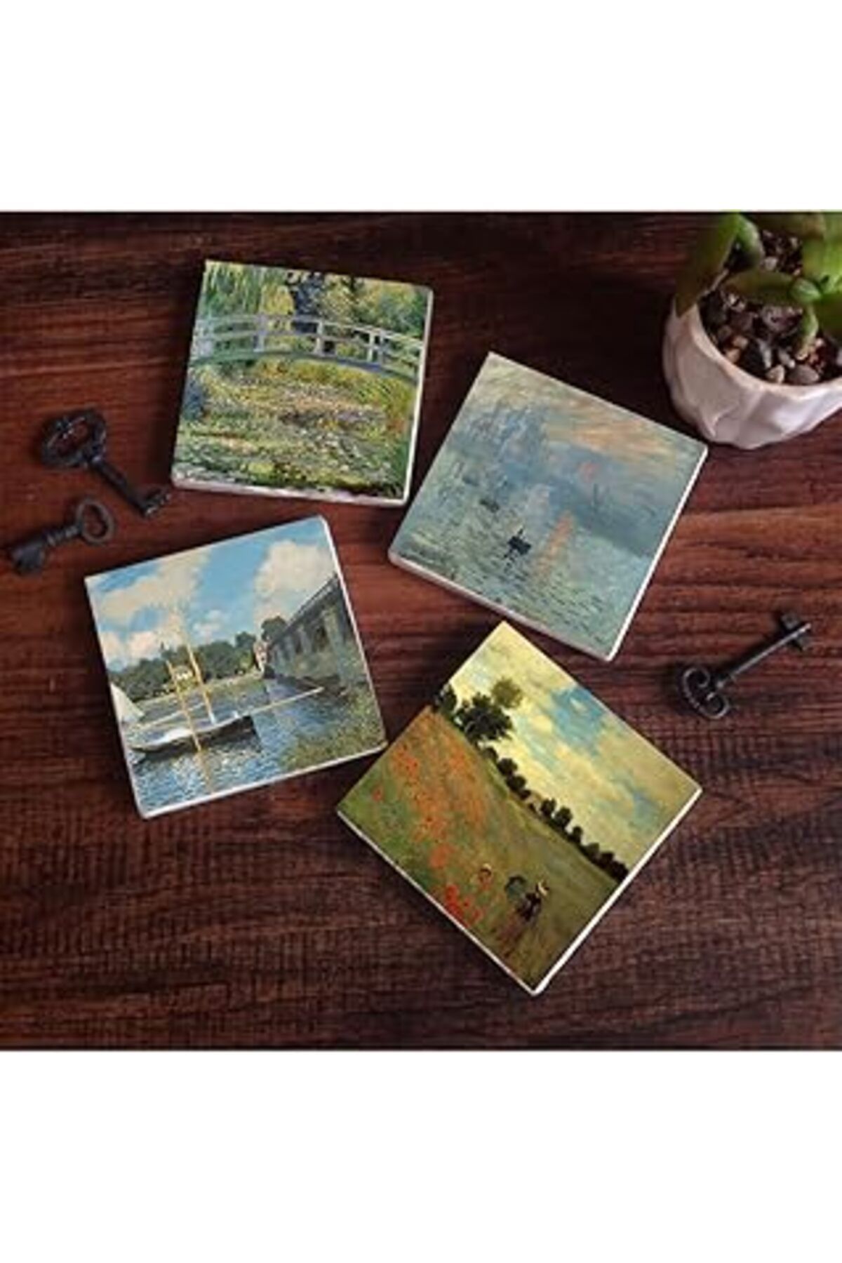 Mu Art Pinecone Claude Monet Argenteuil'De Köprü, Gelincikler, İzlenim Gün Doğumu, Nilüfer Gölü Taş Bardak