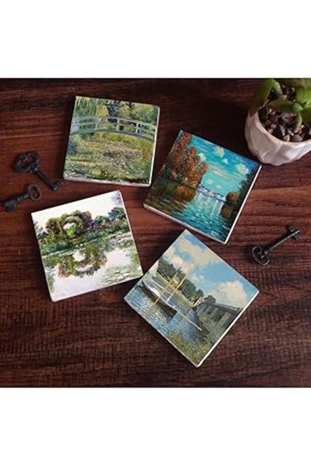 Mu Art Pinecone Claude Monet Sonbahar, Gül Çiçekli Kemer, Argenteuil'De Köprü, Nilüfer Gölü Taş Bardak Alt
