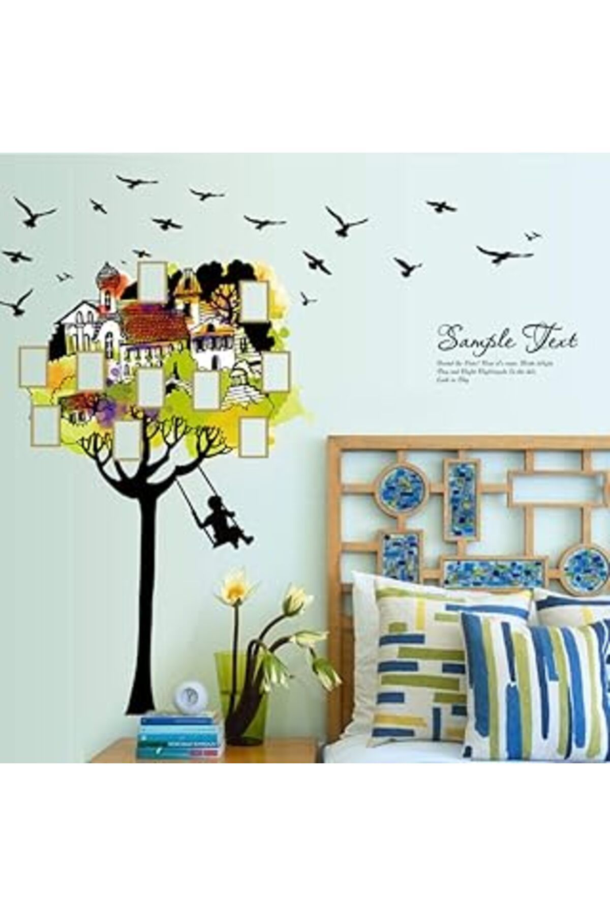 Mu Art Ahşap Crystal Kids Ağaç Ve Hatırlar Resim Çerçeveli Ev Salon Çocuk Odası Duvar Dekoru Sticker