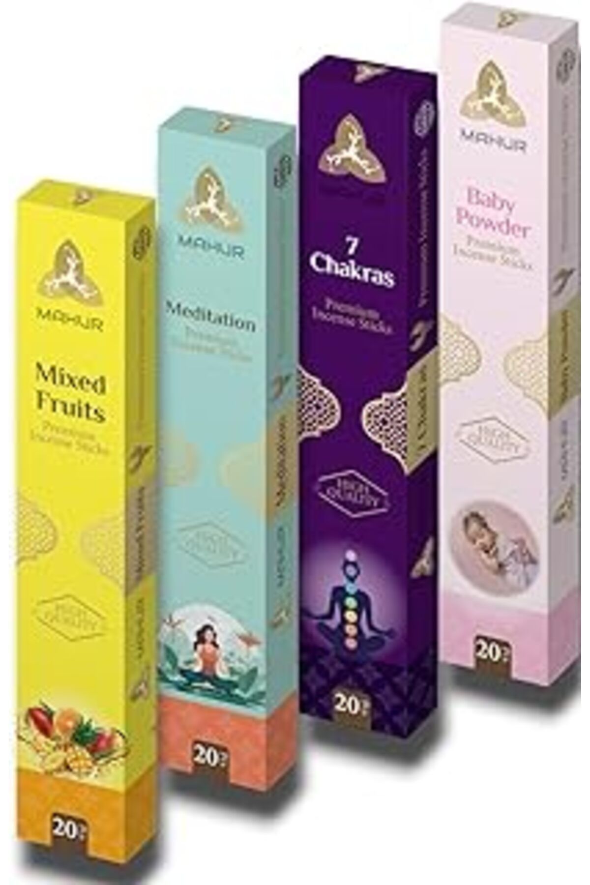 Pazarcan Mahur Karışık Meyveli, Meditasyon, 7 Çakra, Bebek Pudrası Premium Tütsü Çubukları, 80 Adet - 4 Kutu