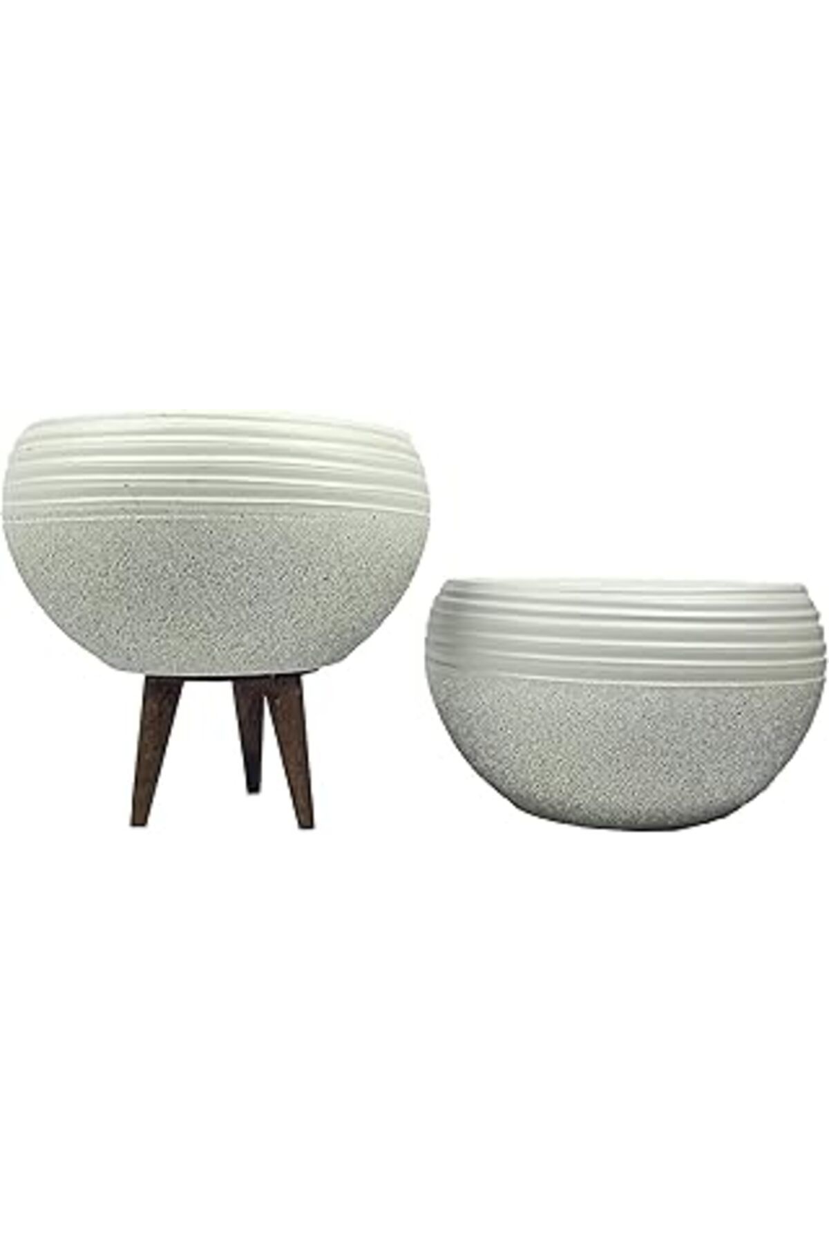 Mu Art Ahşap Bitki Tasarımı Ev Dekorasyon Beyaz Granit Küp Aranjman Saksı Saksılık Salon Çiçeklik İkili Set (Aya
