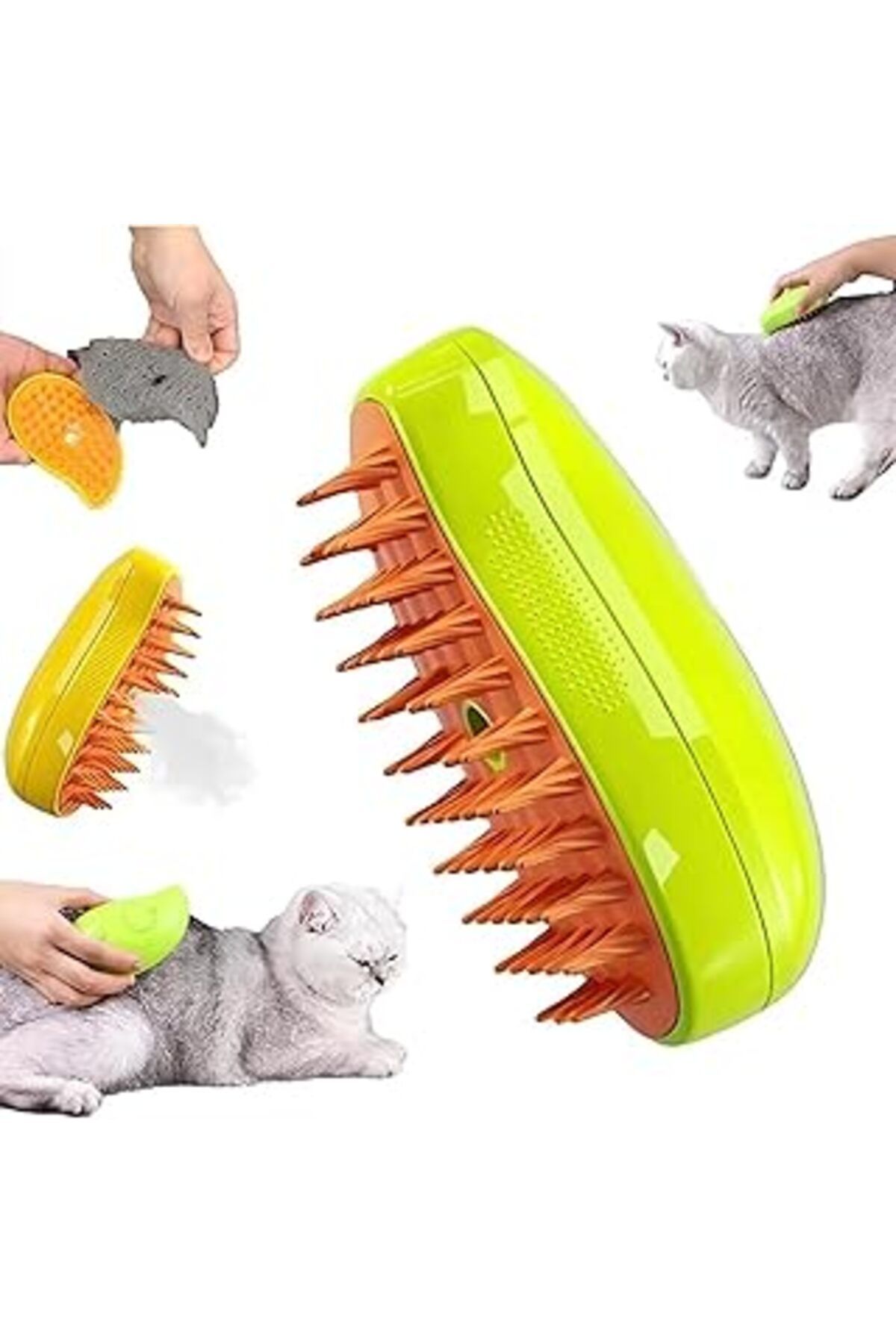 Mu Art Ahşap Jouis Buharlı Kedi Ve Köpek Tarağı, Yumuşak Silikon Başlıklı, Kedi Köpek Yıkama Fırçası