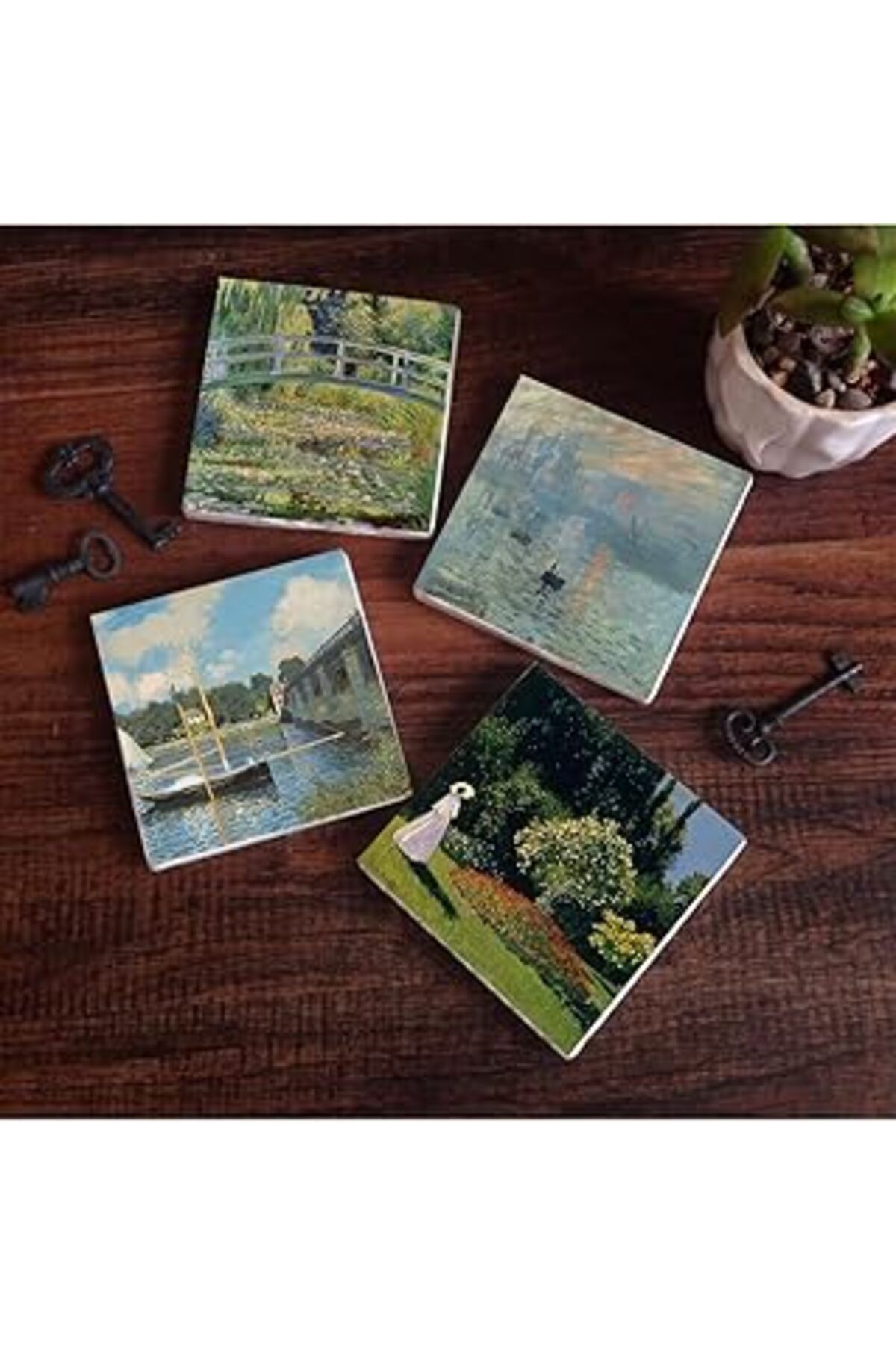 Pazarcan Pinecone Monet Bahçedeki Kadın, Argenteuil'De Köprü, İzlenim Gün Doğumu, Nilüfer Gölü Taş Bardak Al