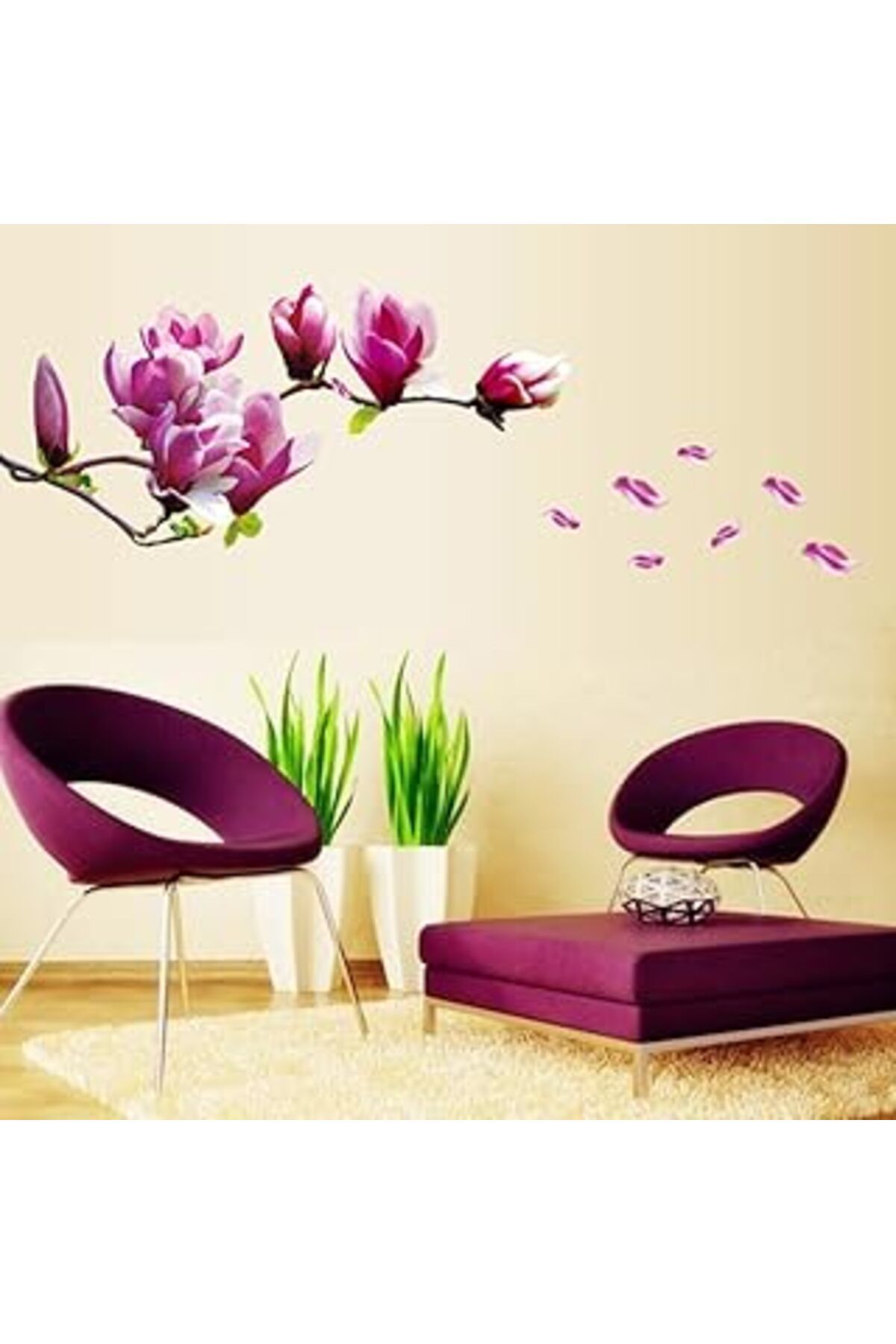 Pazarcan Crystal Kids Wallpark Harika Mor Manolya Çiçek Çıkarılabilir Duvar Çıkartması, Oturma Odası, Yatak