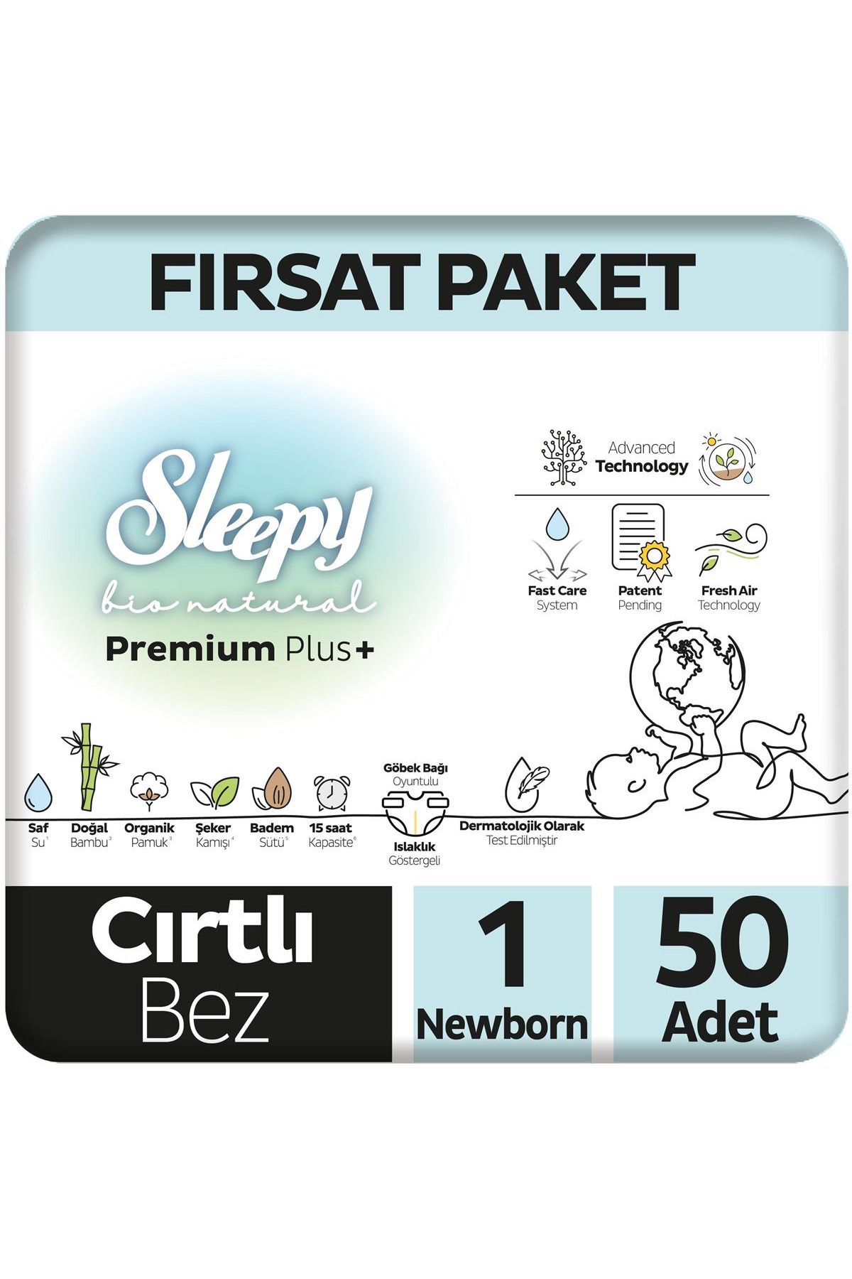 Sleepy Bio Natural Bebek Bezi Fırsat Paketi 1 Beden 50 Adet