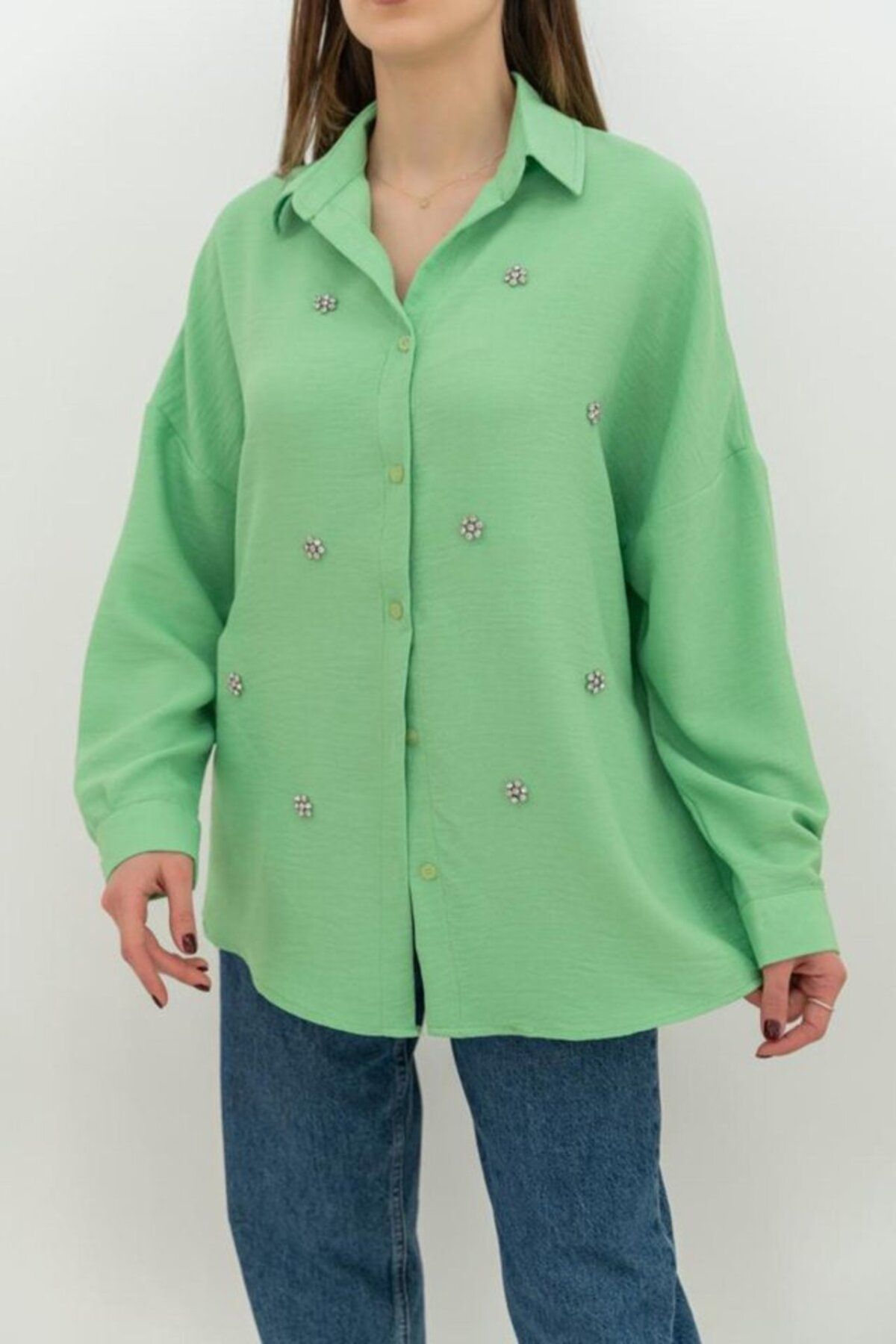 Simala-Green Stone Embroidered Shirt 1