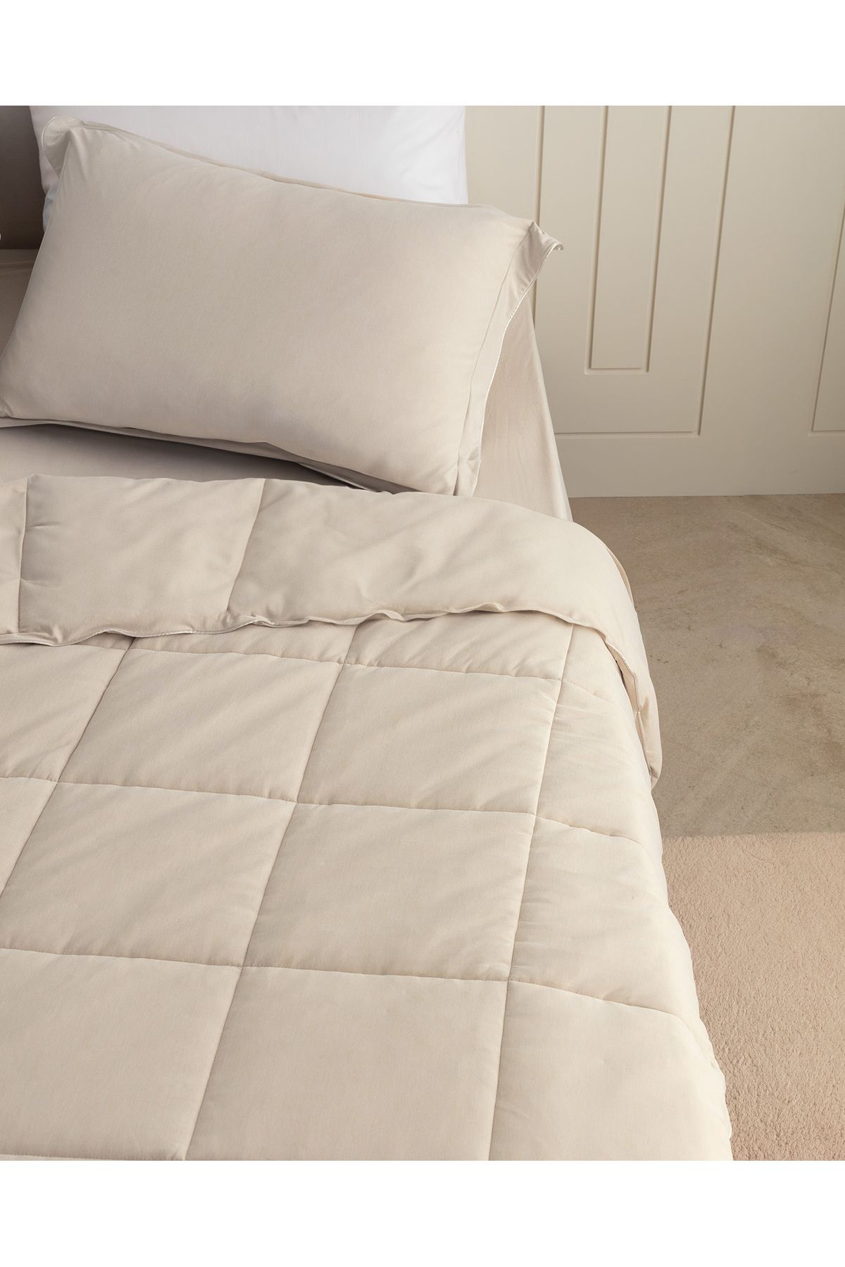 Madame Coco-İlus Single Bamboo Comforter Set - Beige 2