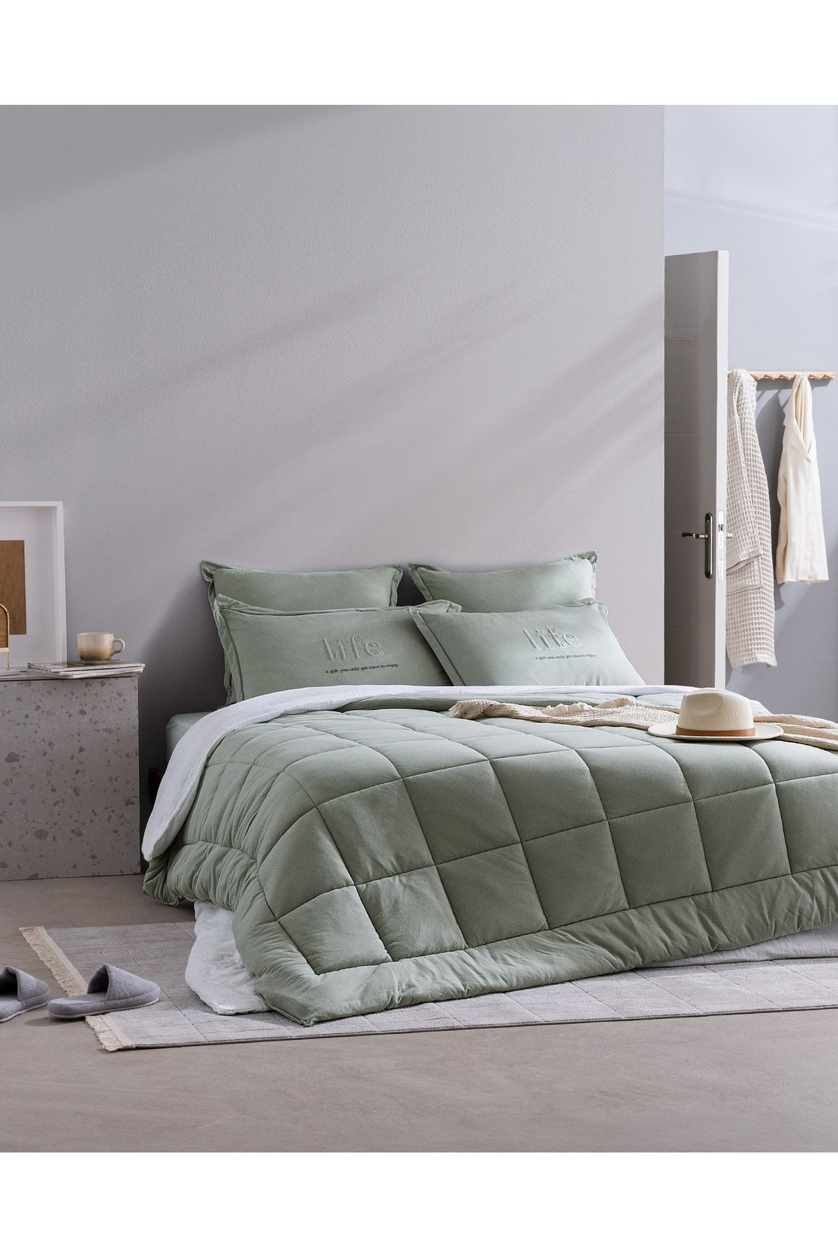 Madame Coco Bobigny King Size SuperSoft Comforter Set - Mint Yeşili