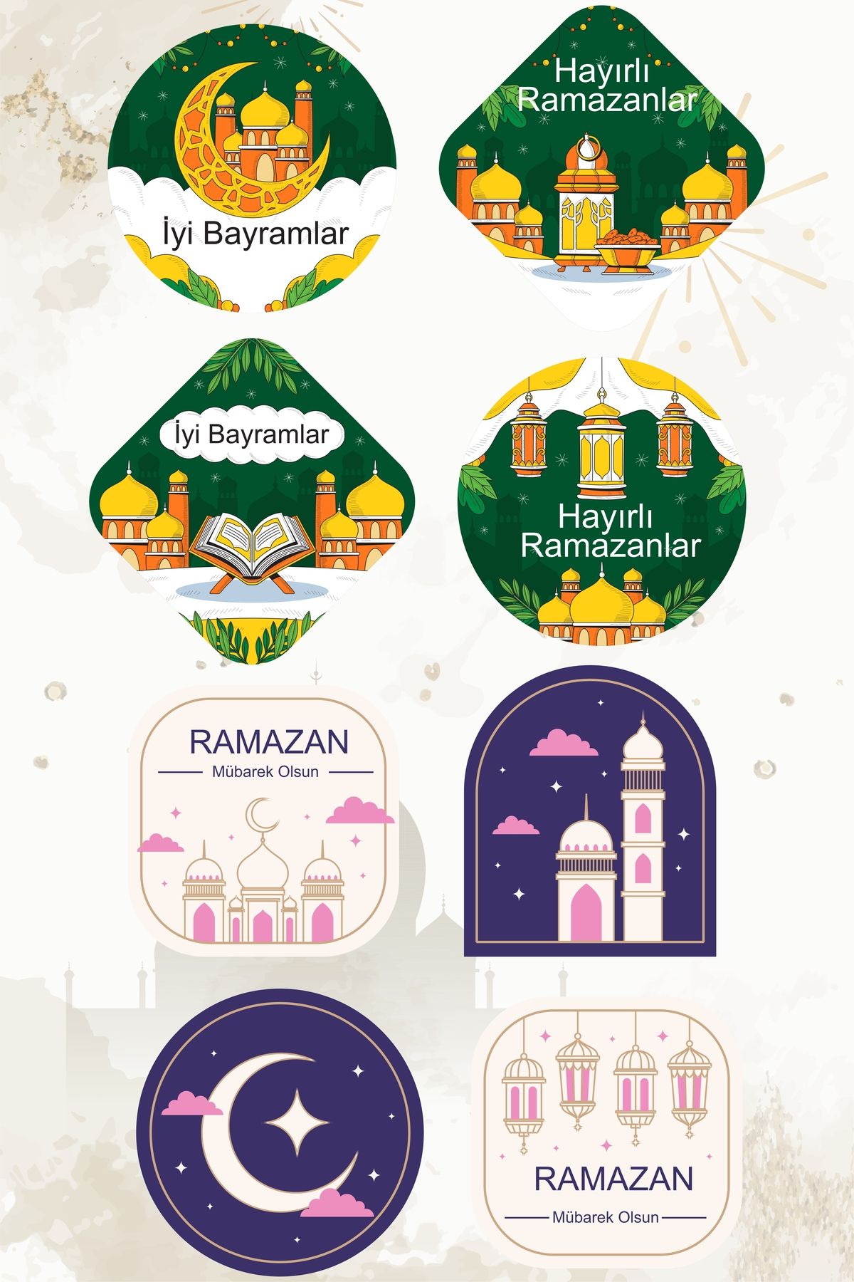 Grafikup-مجموعة ملصقات رمضان - ملصق ذاتي اللصق بتصميم رمضان مع قطع خاص 4x4 سم 96 قطعة 4