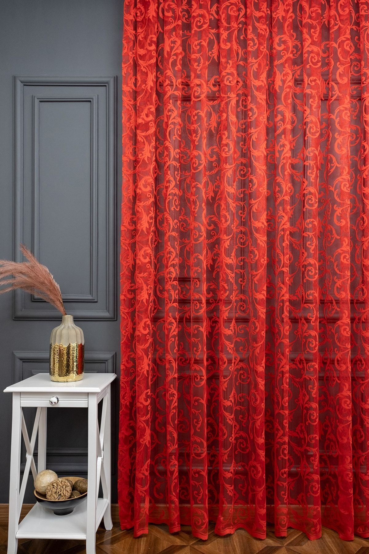 farbateks-Classic Shawl Pattern Red Color Pattern Design 1e3 Layer Pleated Tulle Curtain 2