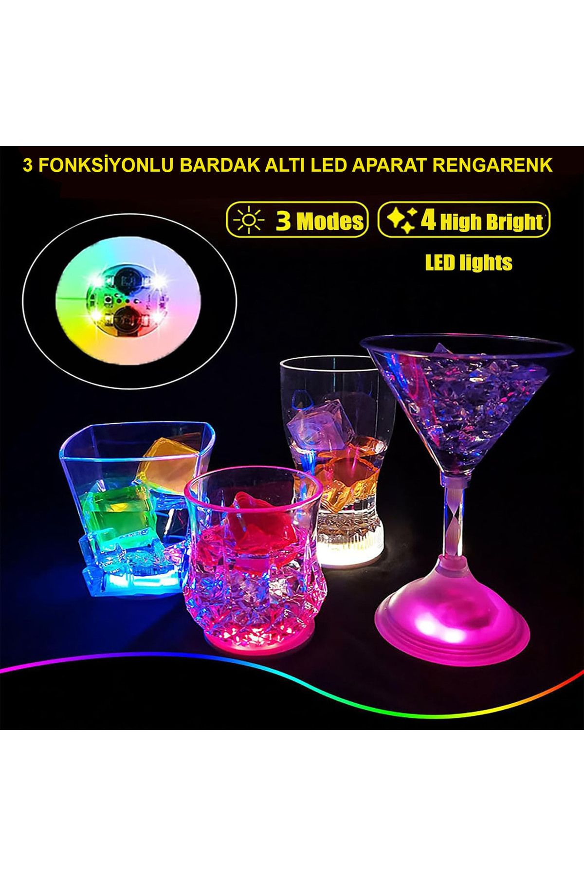 Astra Market Işıklı Yapışkanlı Bardak Altı Aparatı Ledli 3 Modlu 6 cm Çap 1 Adet