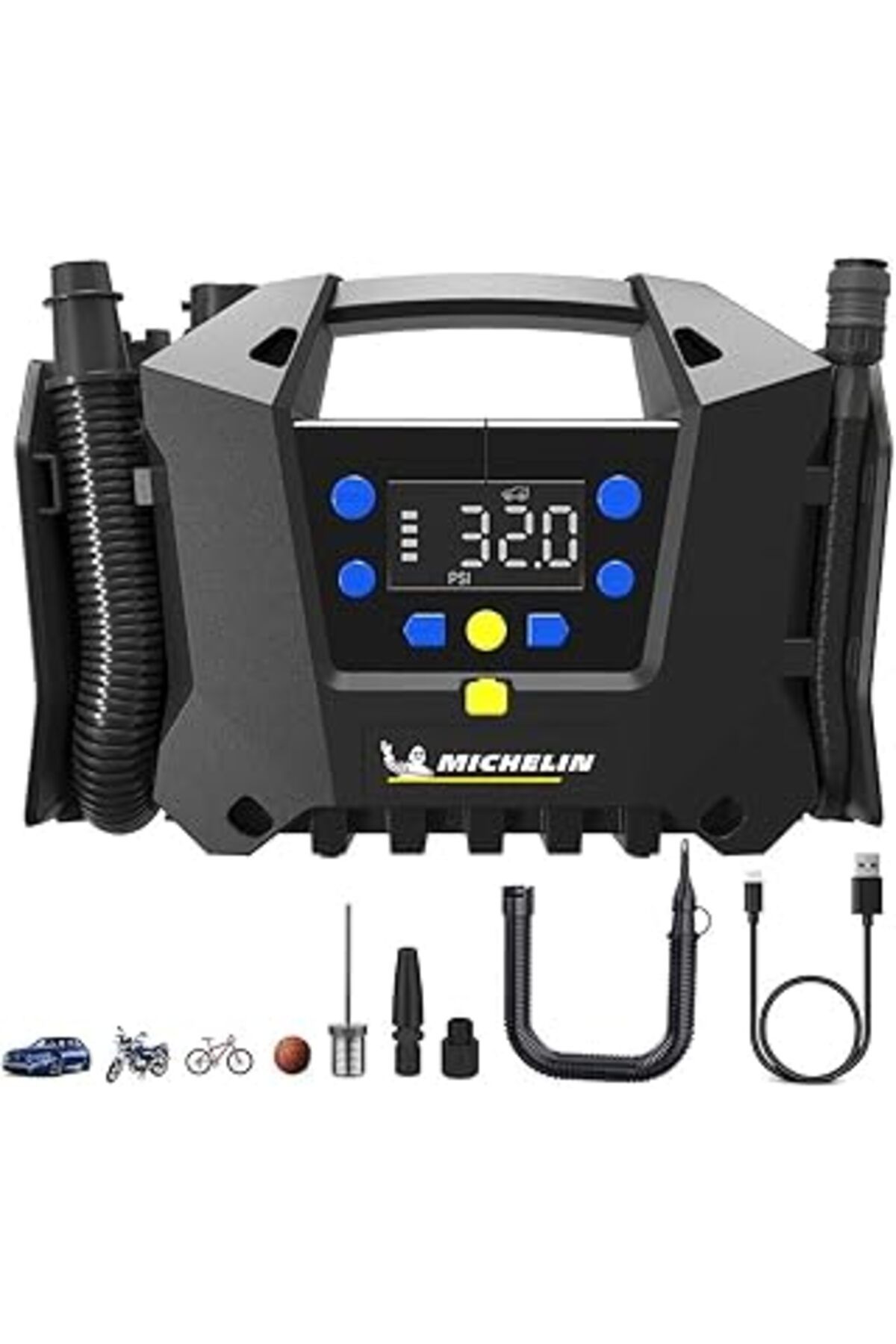 Hepta Collection Mc34259 11.1Volt/2.5Ah. Li-Ion 120Psi Ayarlanabilir Dijital Basınç Göstergeli Şarjlı Lastik & Yatak