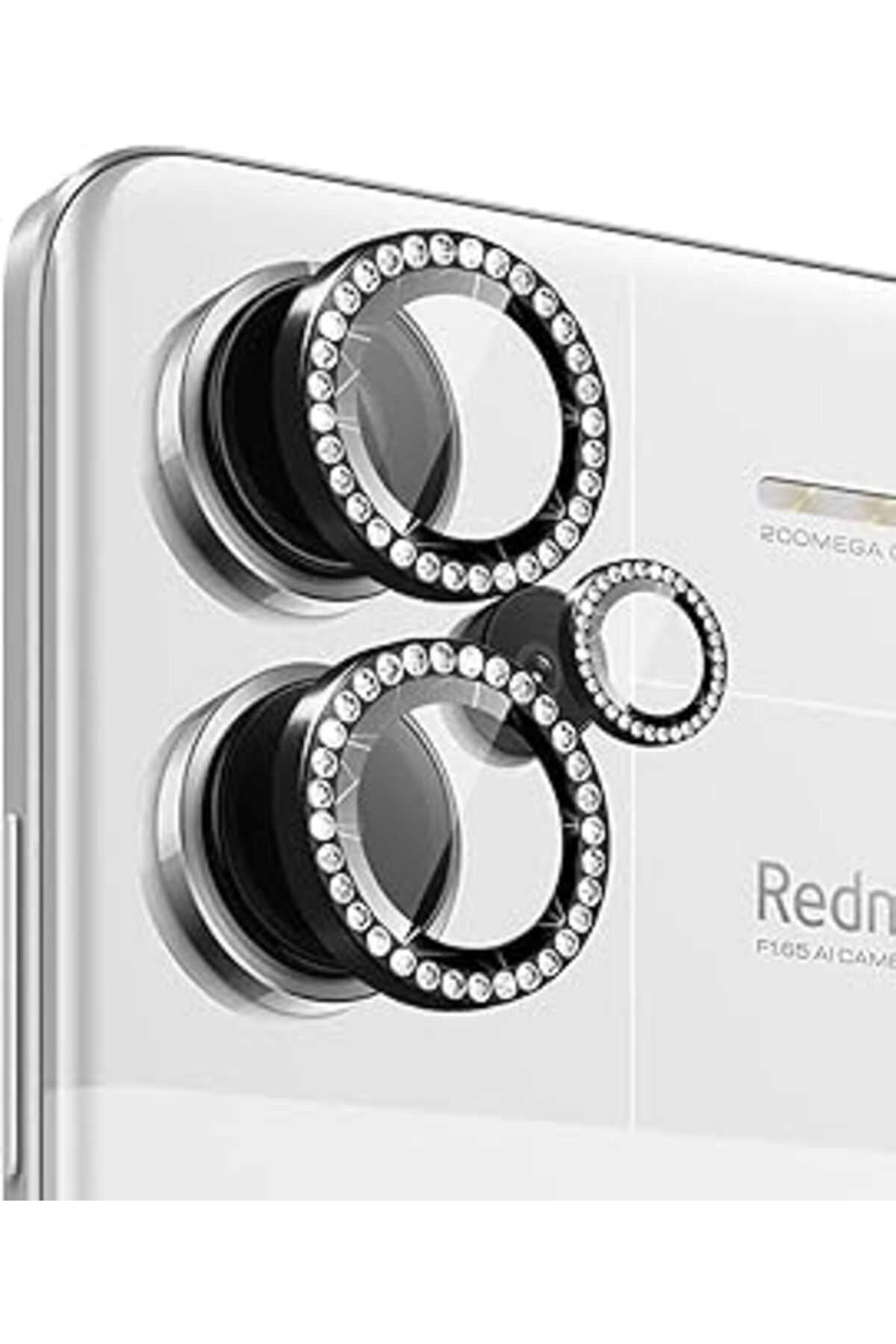 Pazarcan Microsonic Xiaomi Redmi Note 13 Pro Plus 5G Tekli Diamond Taşlı Kamera Koruma Camı Siyah