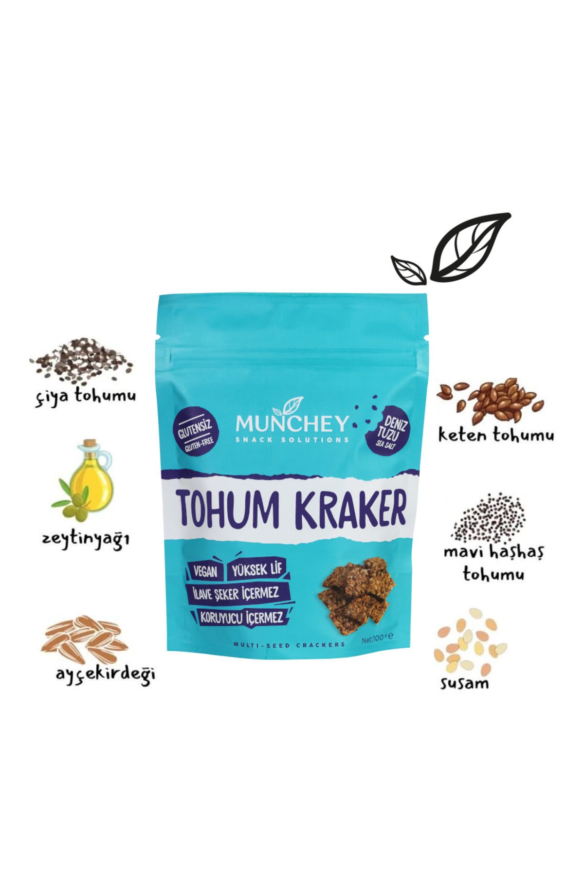 MUNCHEY-100gr Large Size Plain Seed Cracker - Sea Salt 2