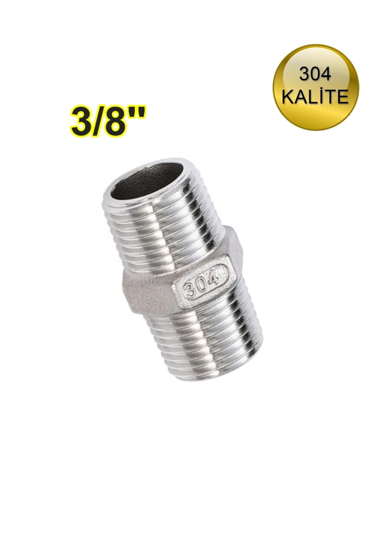 abcpaslanmaz Paslanmaz Hex Nipel 3/8'' Krom 304 Kalite