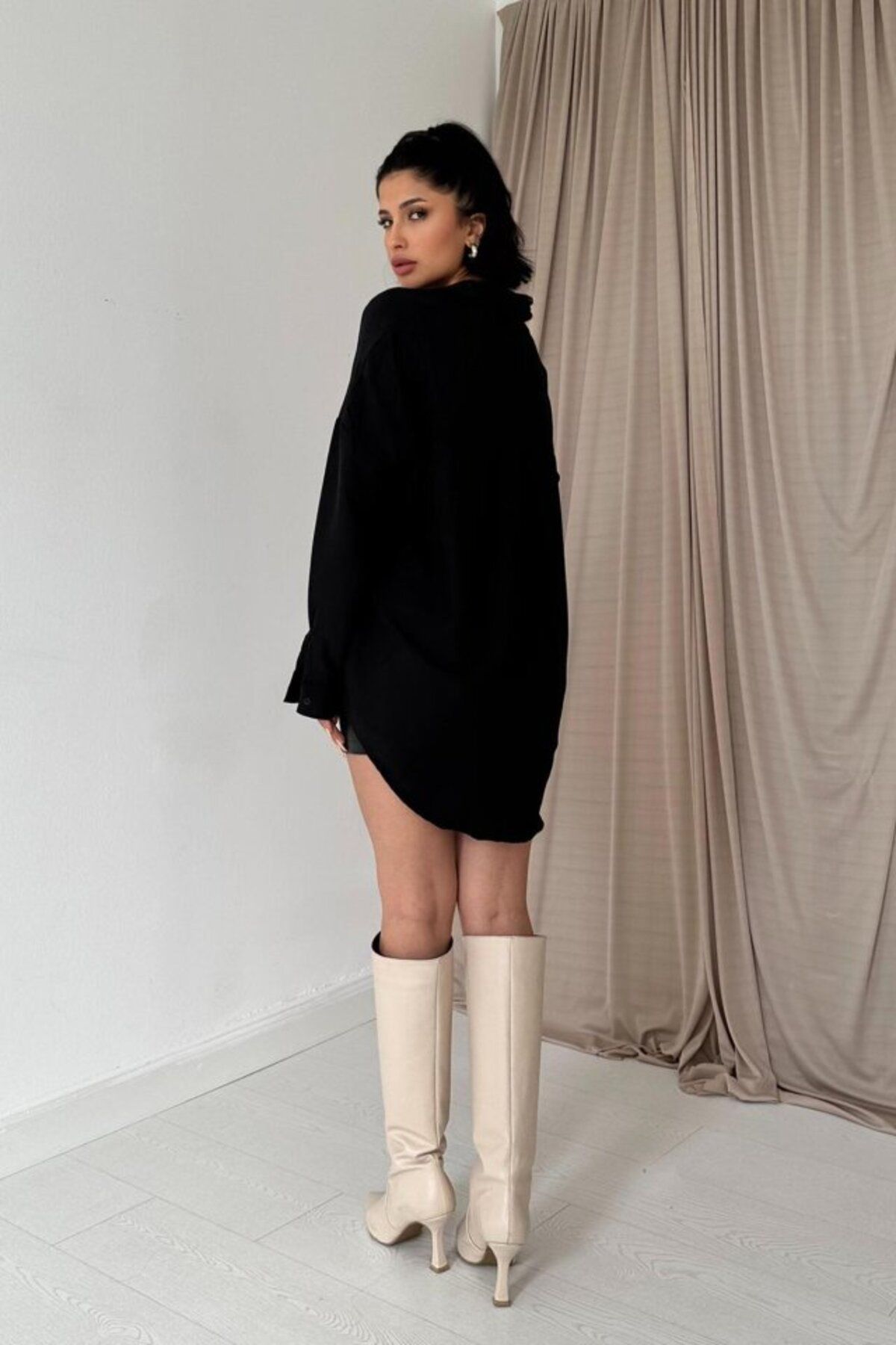 fh fashionhere Siyah Taş İşlemeli Gömlek