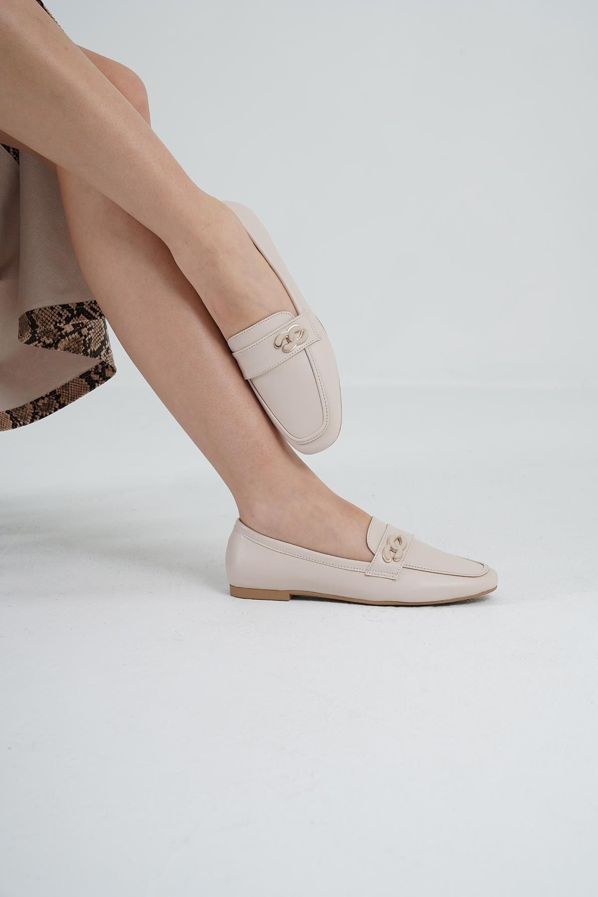 Beyond-Pantofi de damă din piele bej cu toc mic - BYNDKP505 2