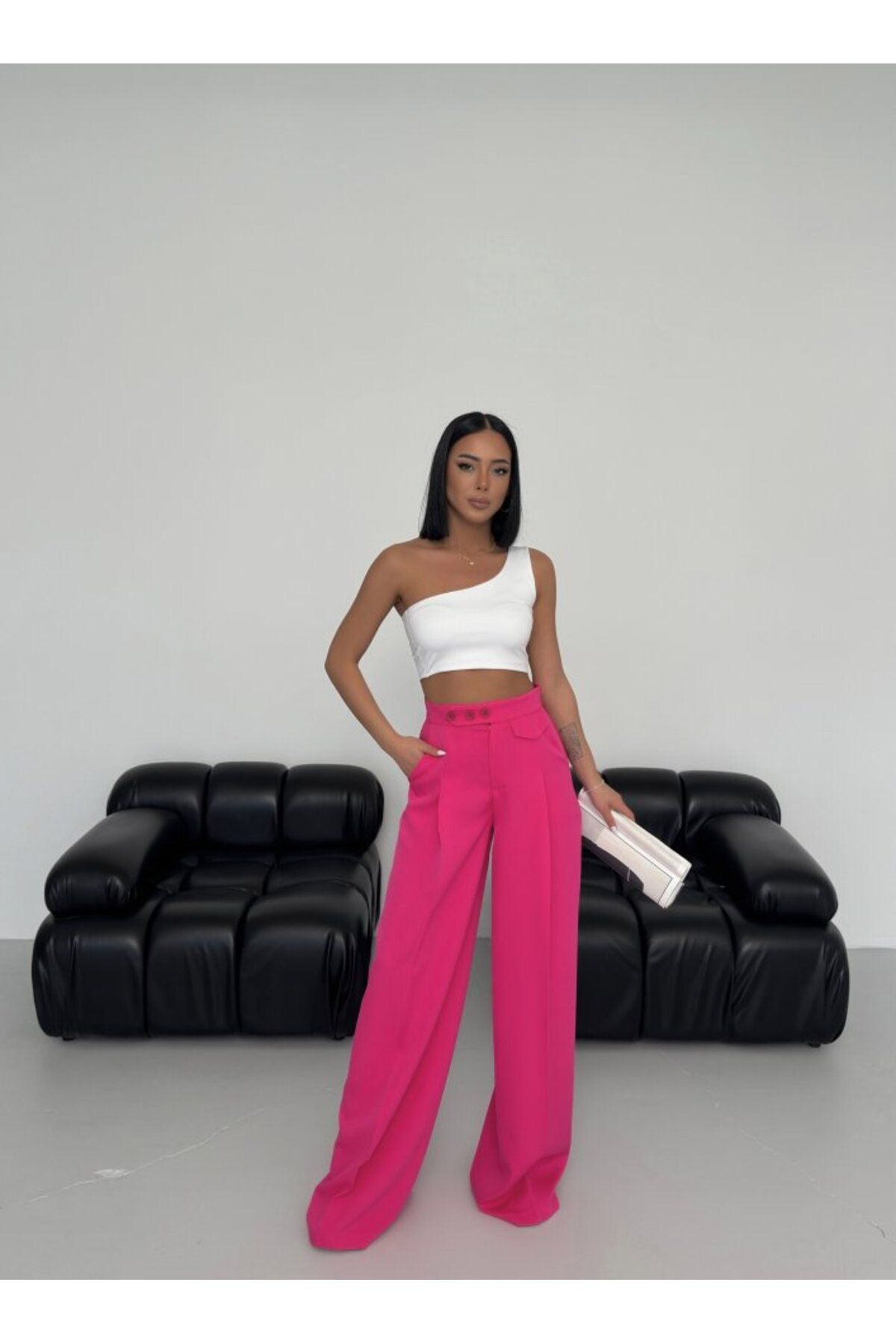 ASFSTORE Üç Düğme Detayli Palazzo Pantolon
