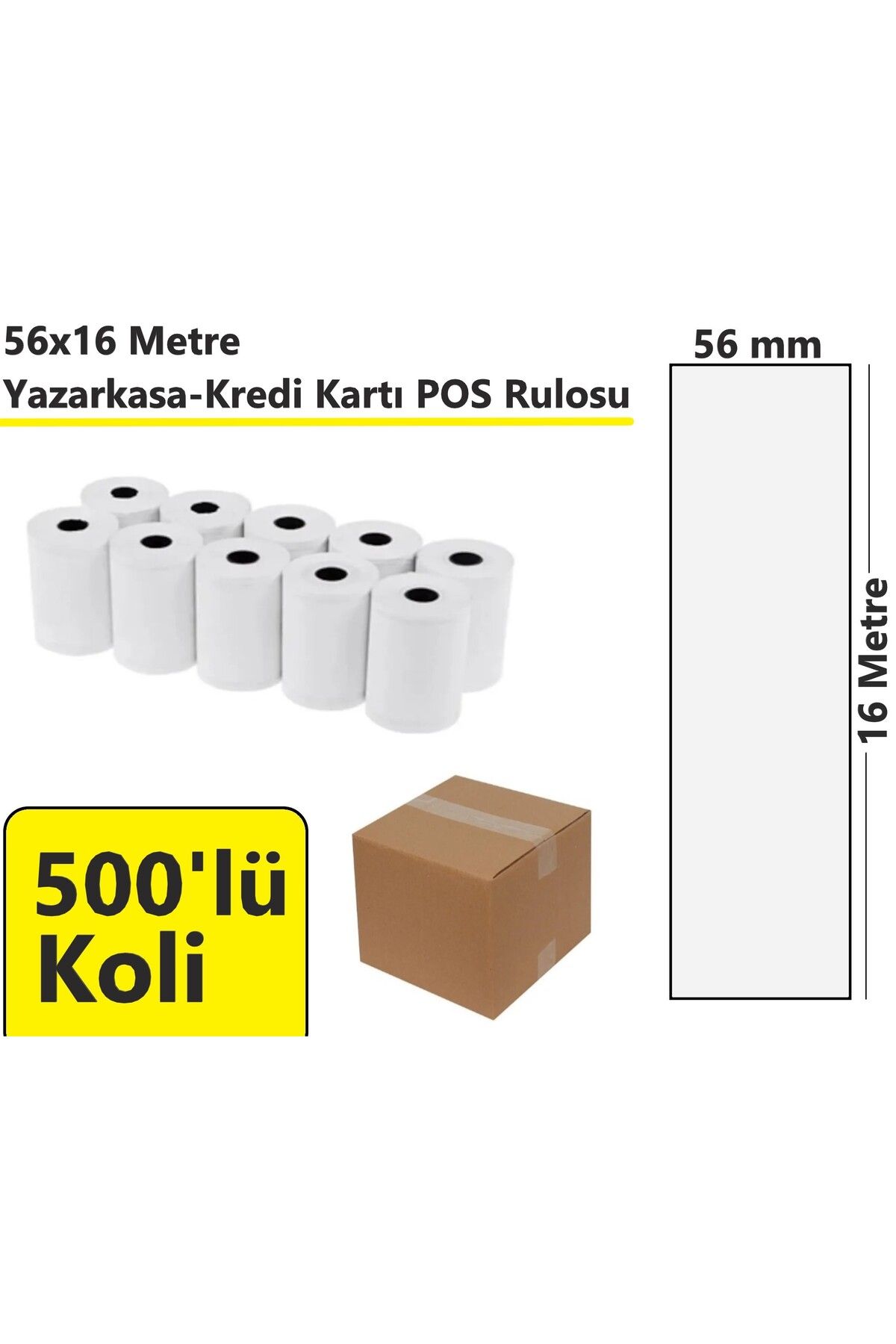 akdenizpos 56x16 Metre Termal Yazarkasa ve Kredi Kartı Pos Rulosu 500'lü Koli