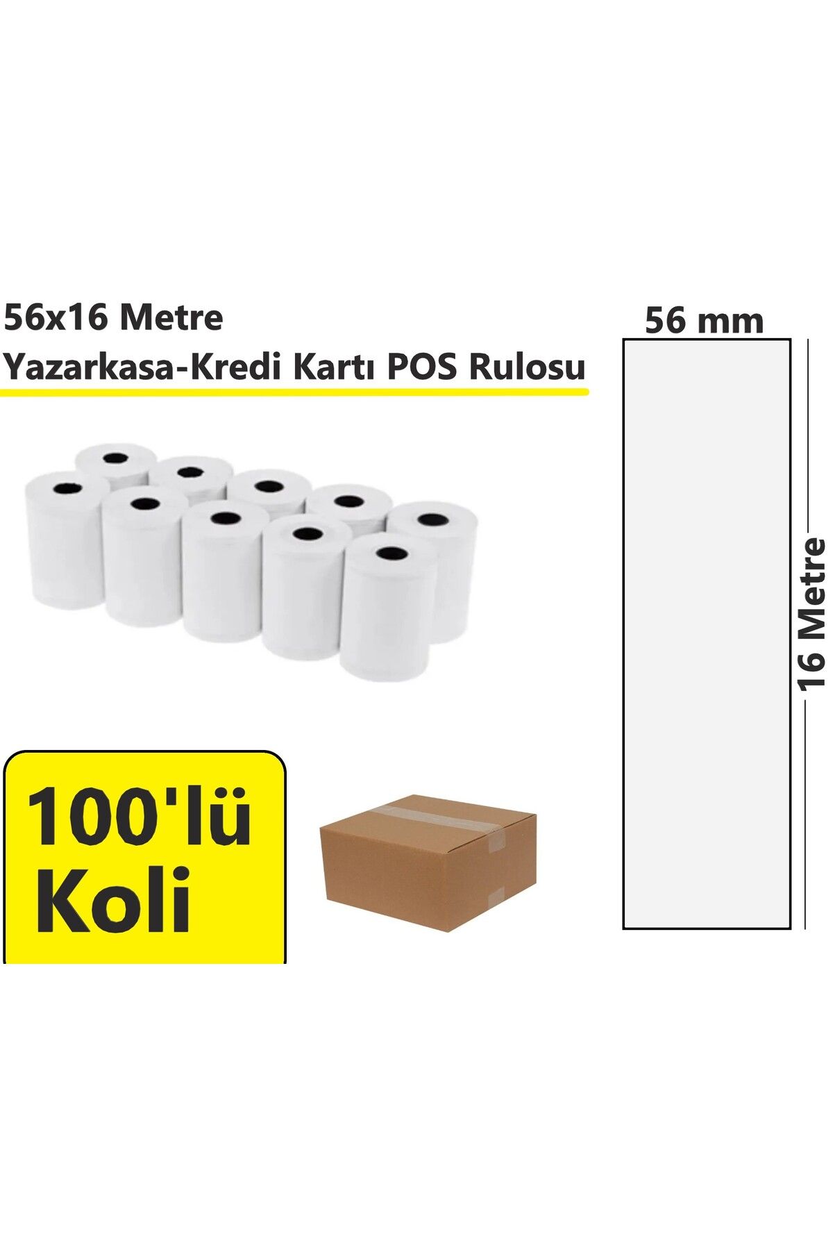 akdenizpos 56x16 Metre Termal Yazarkasa ve Kredi Kartı Pos Rulosu 100'lü Koli
