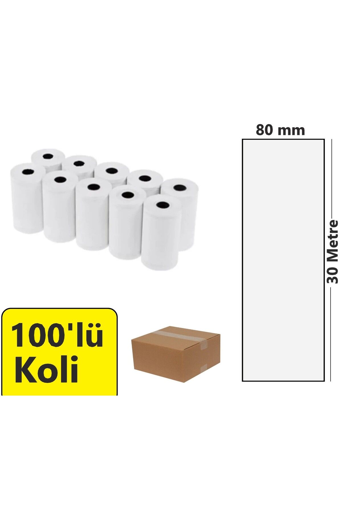 akdenizpos 80x30 Metre Termal Yazarkasa ve Adisyon Rulosu 100'lü Koli