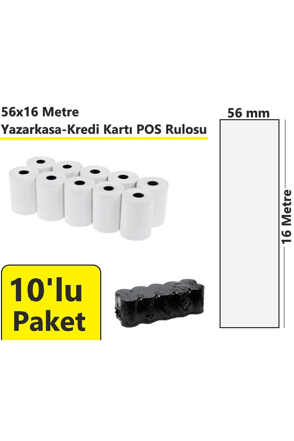 akdenizpos 56x16 Metre Termal Yazarkasa ve Kredi Kartı Pos Rulosu 10'lu Paket