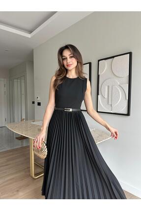 Mooi Butik VOVİA Midi Elbise 8777 - Siyah