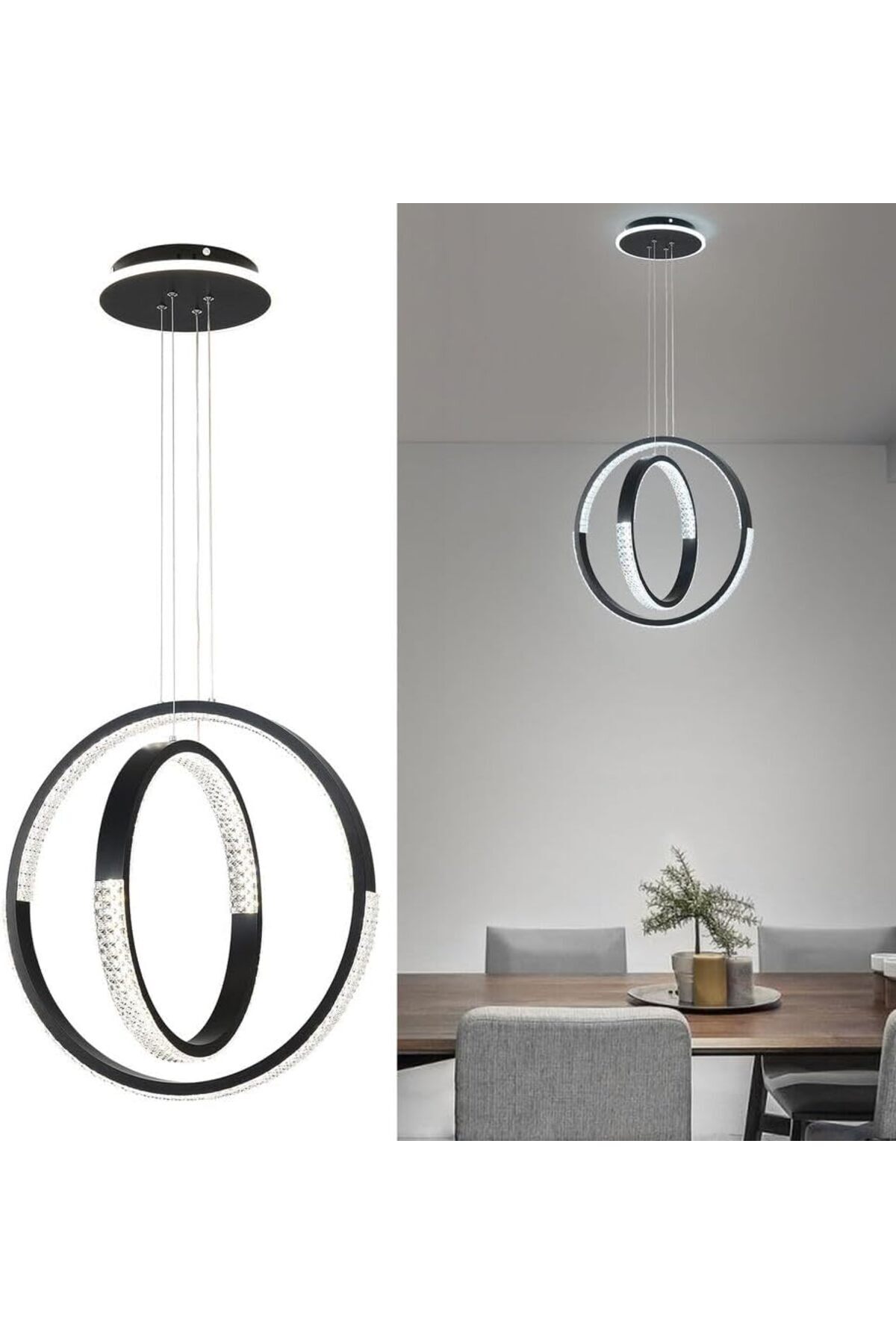 A F N LIGHTING-ثريا LED حديثة لغرفة الطعام باللون الأسود مكونة من حلقتين دائريتين لإضاءة طاولة غرفة الطعام 1