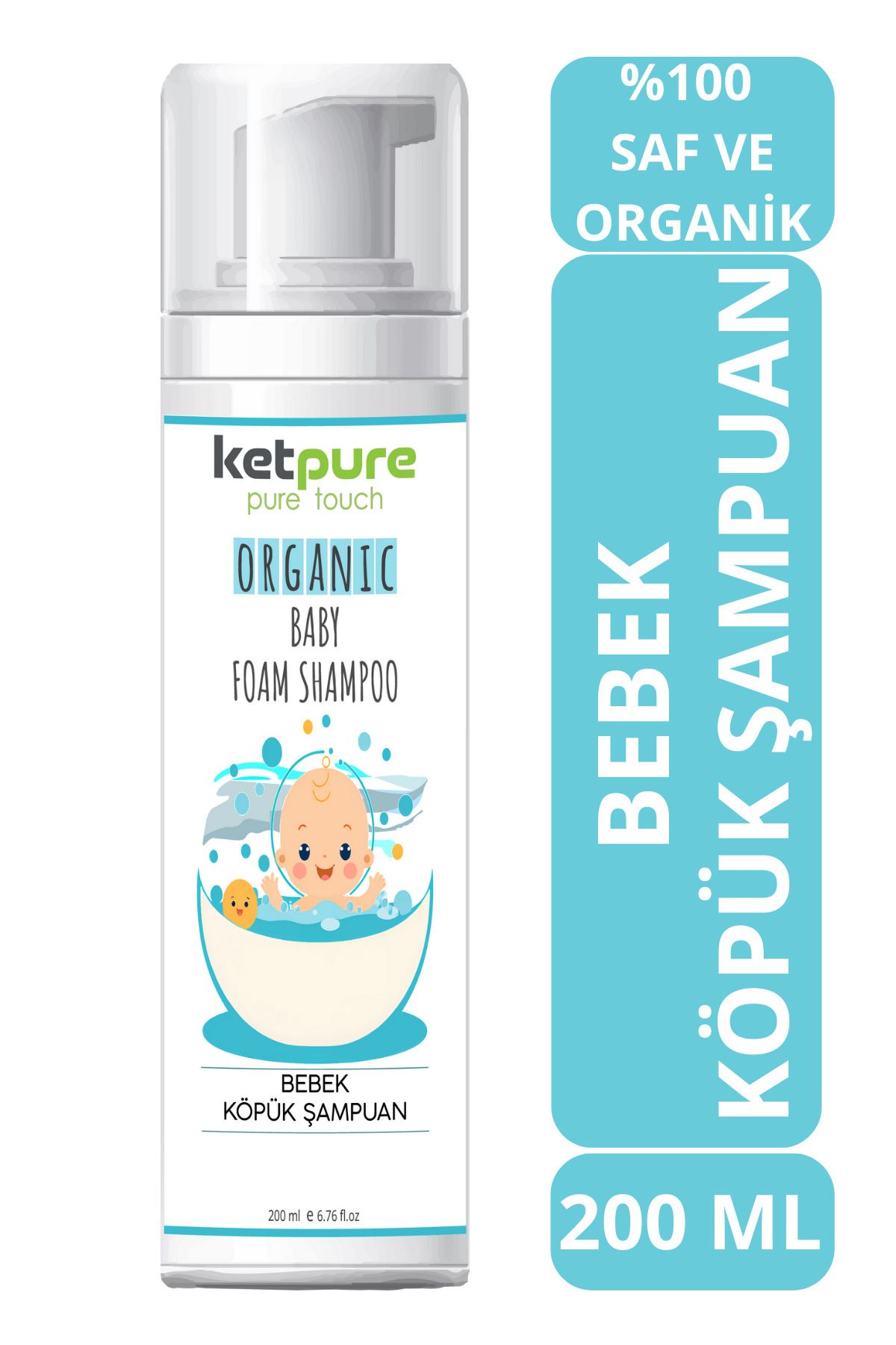 ketpure Yenidoğan Bebek Köpük Şampuanı Saç ve Vücut İçin Organik ve Doğal İçerik 200 ML