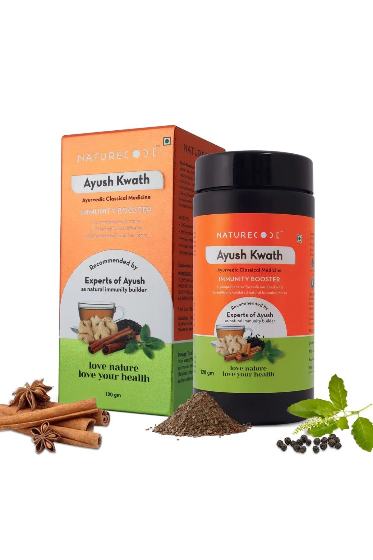 Nature Code AYUSH KWATH IMMUNITY BOOSTER | GÜÇLÜ BAĞIŞIKLIK DESTEĞİ | TULSİ, DALCHINI, SUNTHI, KALIMIRCH |120 GR