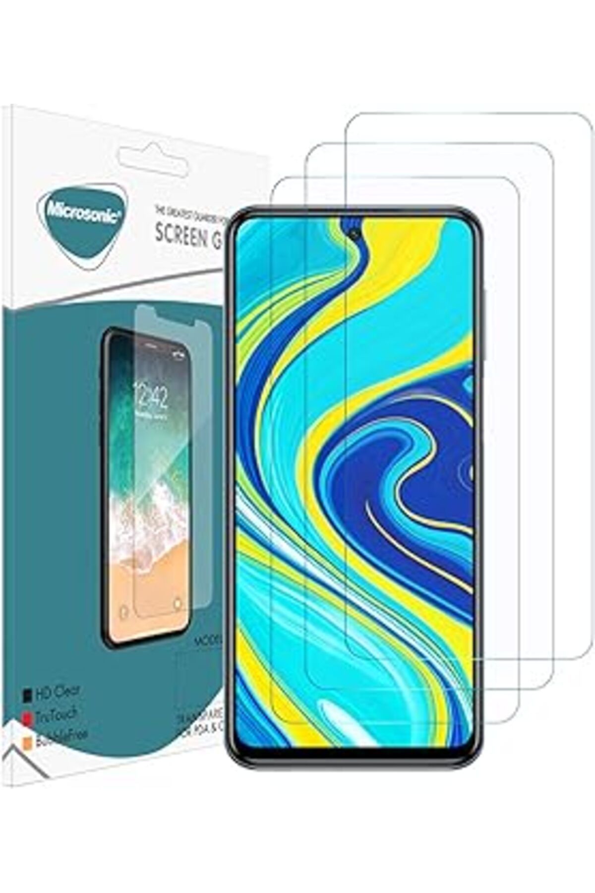 Pazarcan Microsonic Xiaomi Redmi Note 9S Ekran Koruyucu Nano Cam (3'Lü Paket)
