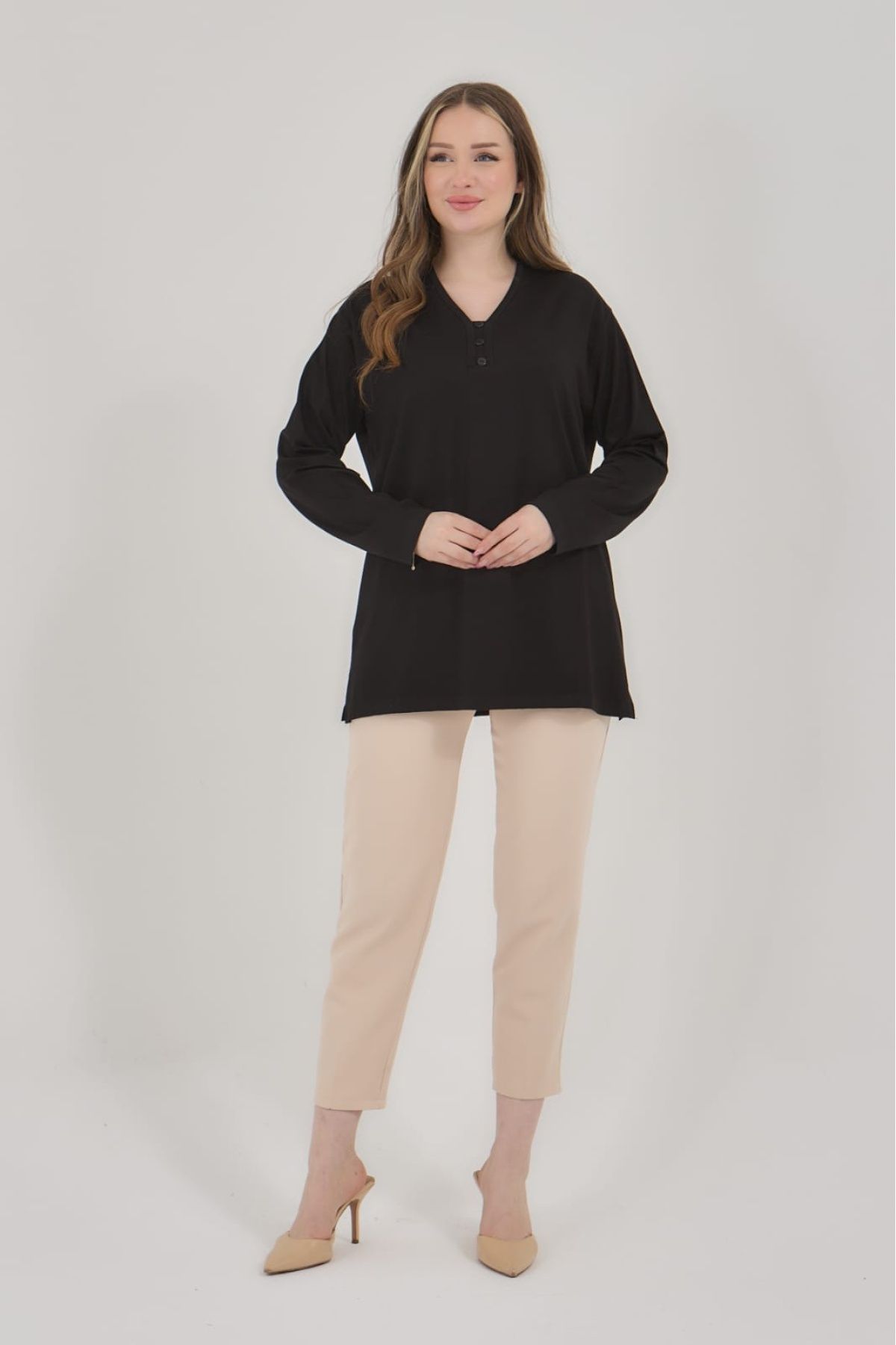 Elçelya Moda-Γυναικεία μπλούζα με λαιμόκοψη V Lycra Daily Seasonal Mother χτενισμένη βαμβακερή μπλούζα 6