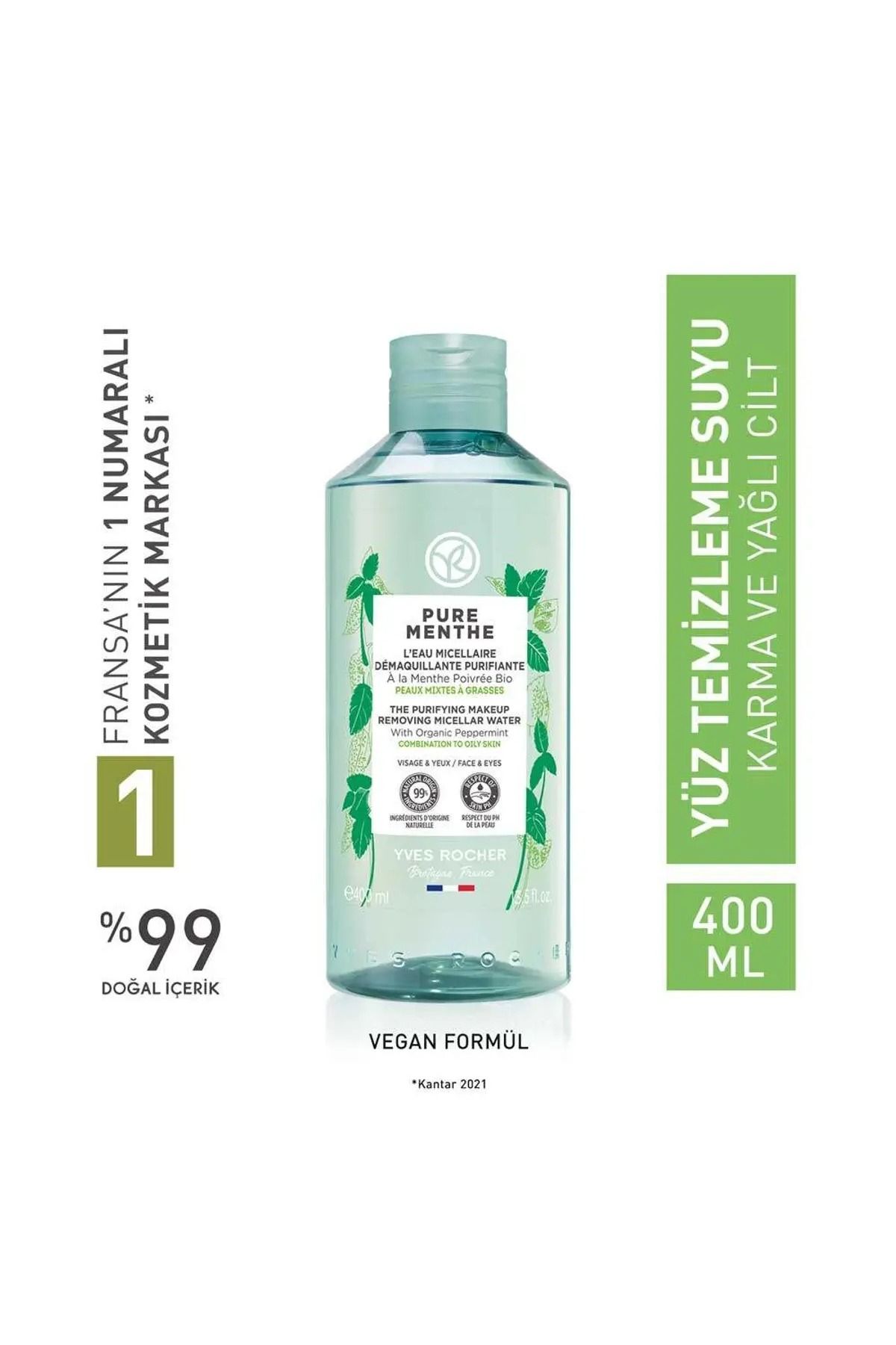 Yves Rocher Micellar Makyaj Temizleme Suyu - Karma, Yağlı, Akne/Sivilce Eğilimli Cilt / Pure Menthe